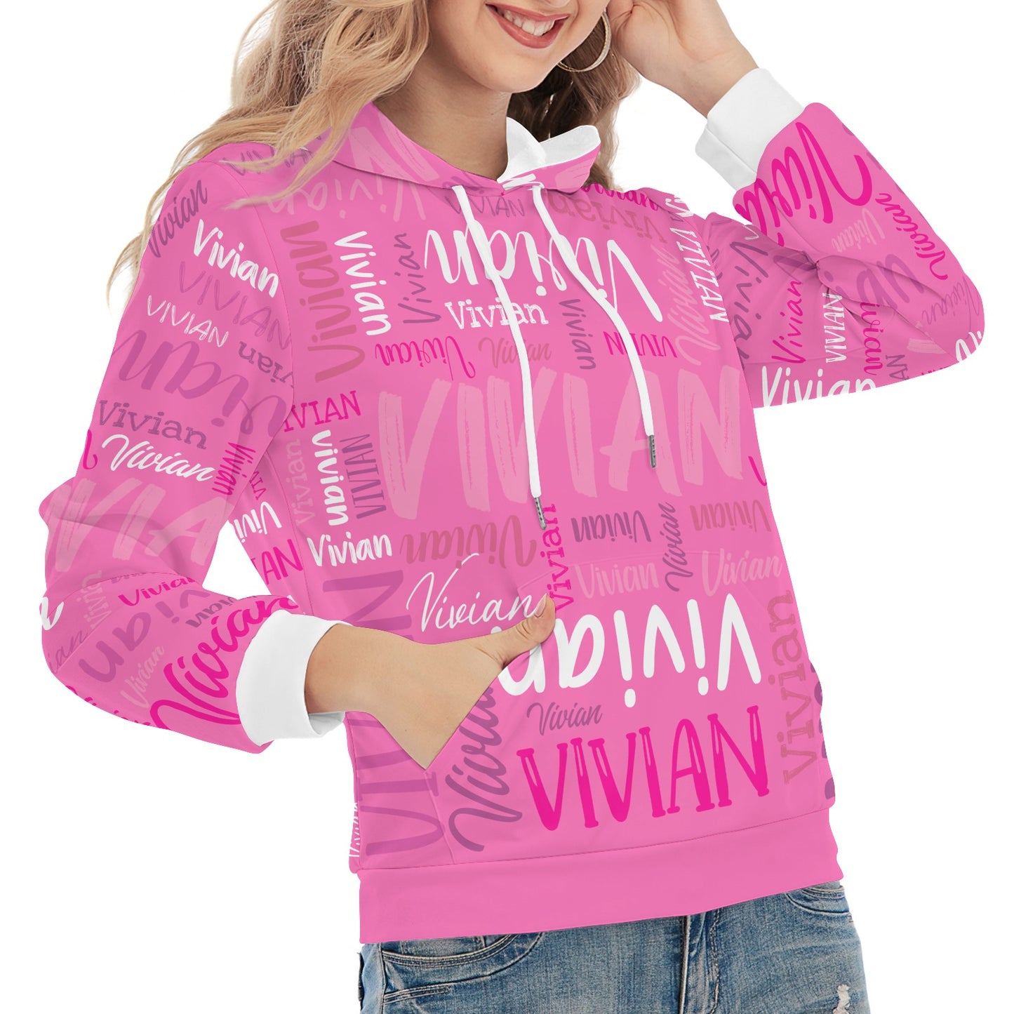 Pink Unisex Heavy Blend Hoodie Customized Hooded Sweatshirt with Name Women and Girl