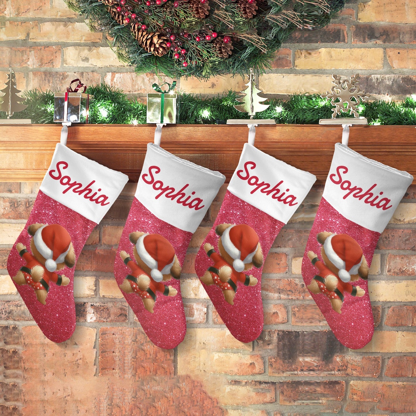Dog Red Christmas Stocking Custom Name Santa Socks Gift