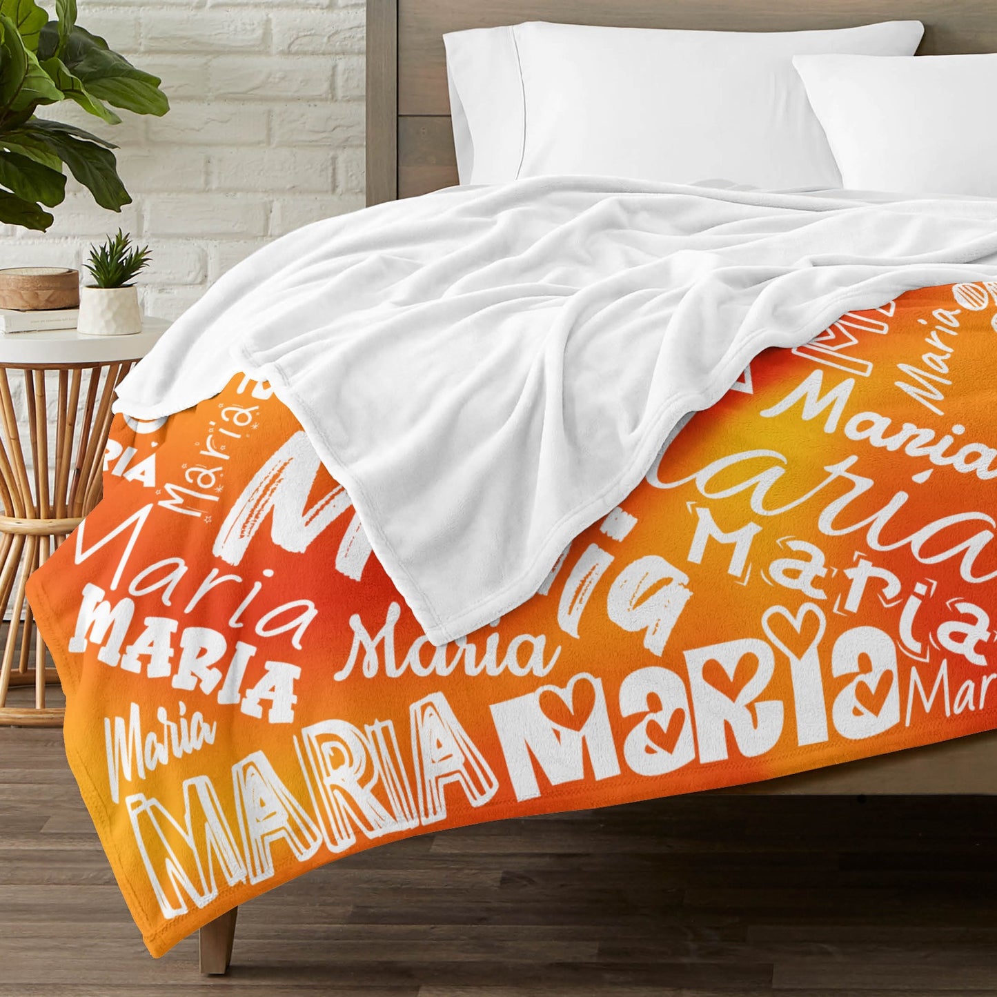 Orange Flannel Blanket Name Blanket Personalized Blanket for Adult Kids Flannel Customize Throw Blanket Custom