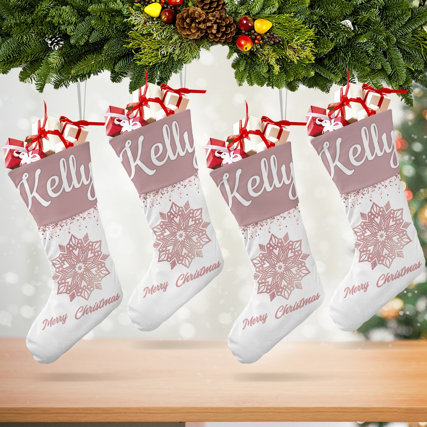 Snow Christmas Stocking Custom Name Santa Socks Gift