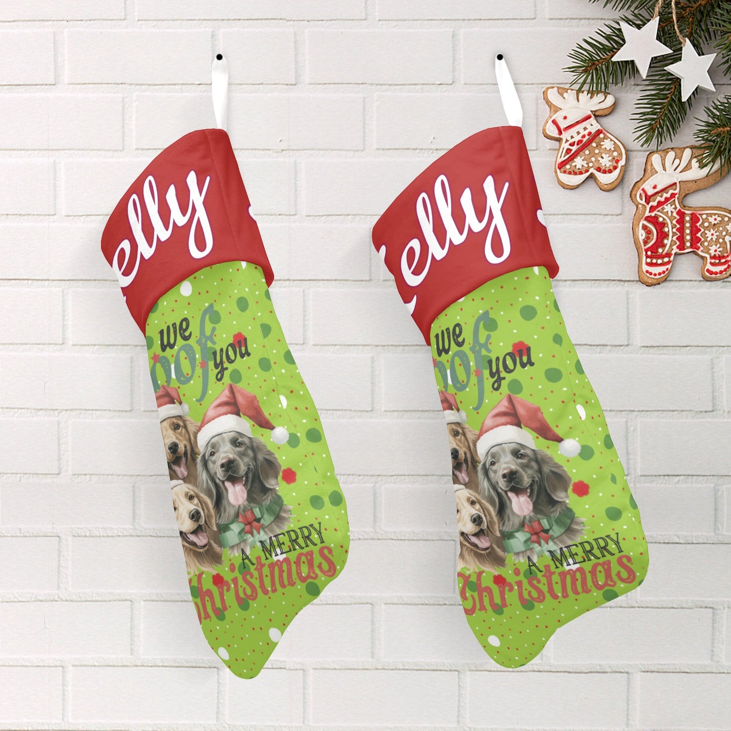 Puppy Dot Flower Christmas Stocking Custom Name Santa Socks Gift
