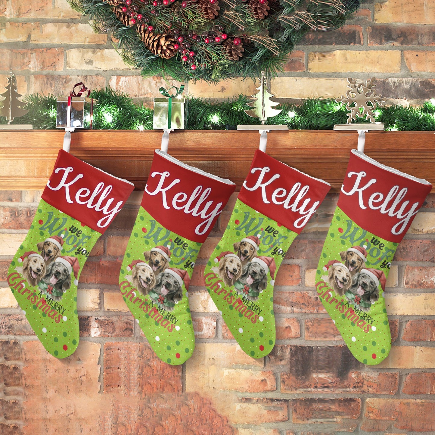 Puppy Dot Flower Christmas Stocking Custom Name Santa Socks Gift