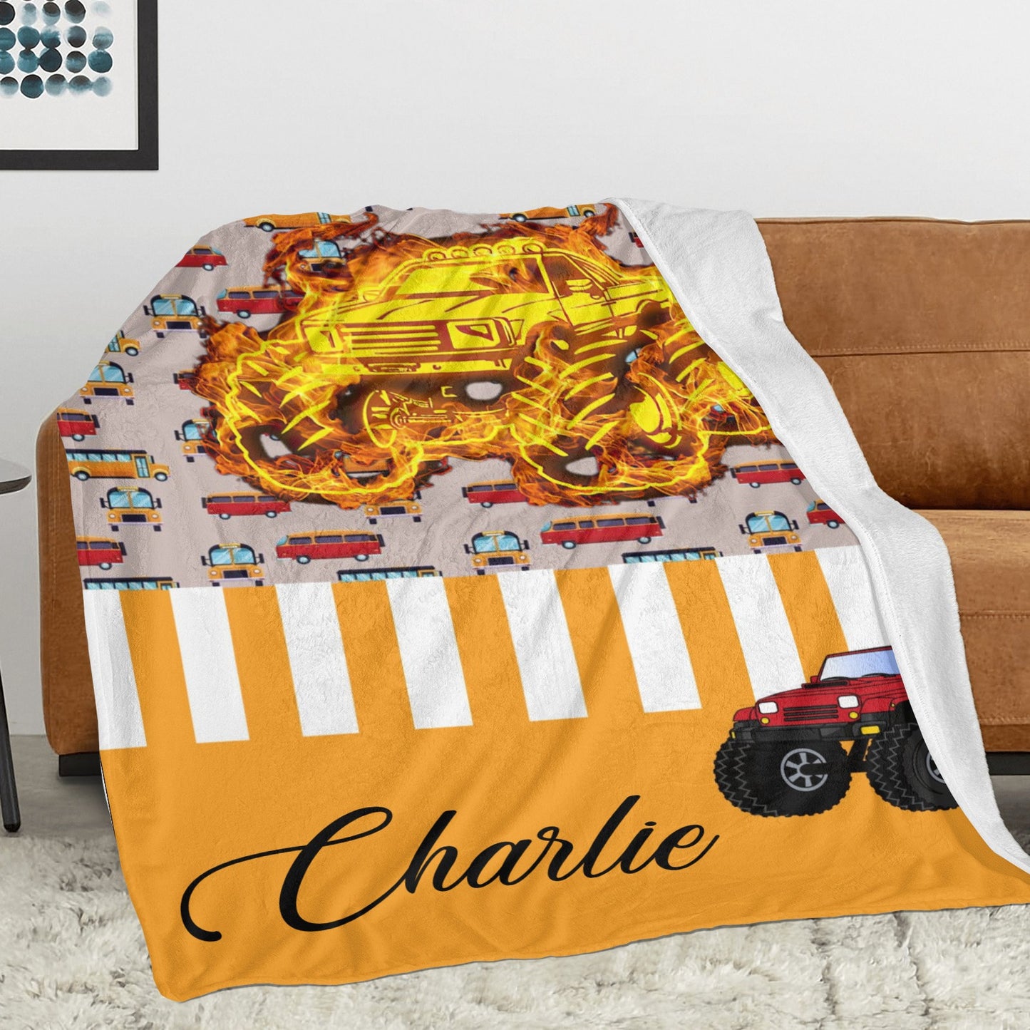 Red Truck Tractor Flannel Blanket Custom Name Blanket Gift for Men Women