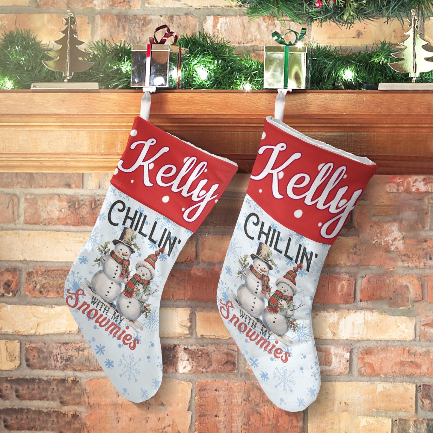 Snowman Snowflake Christmas Stocking Custom Name Santa Socks Gift