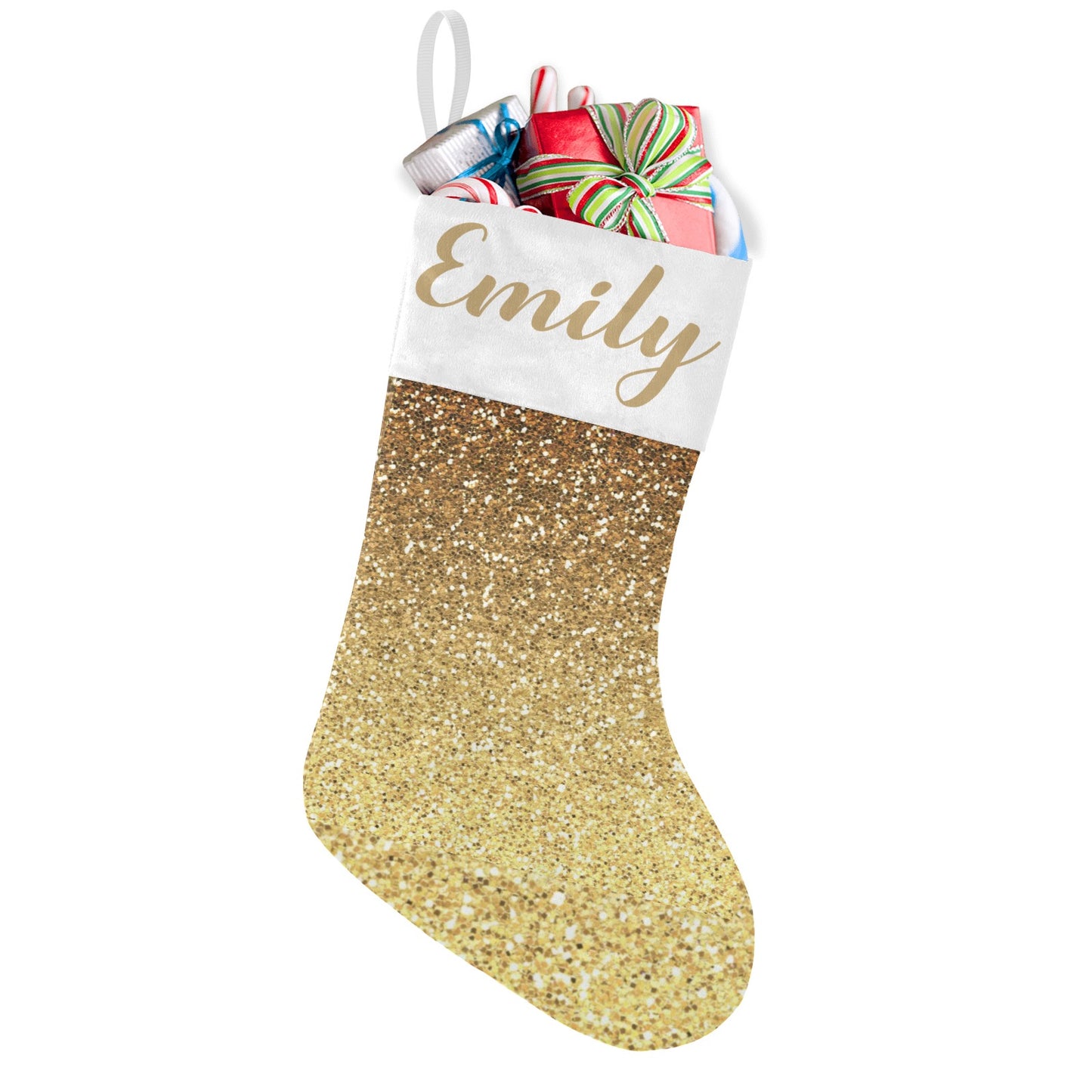 Gold Glitter Christmas Stocking Custom Name Christmas Socks Gift
