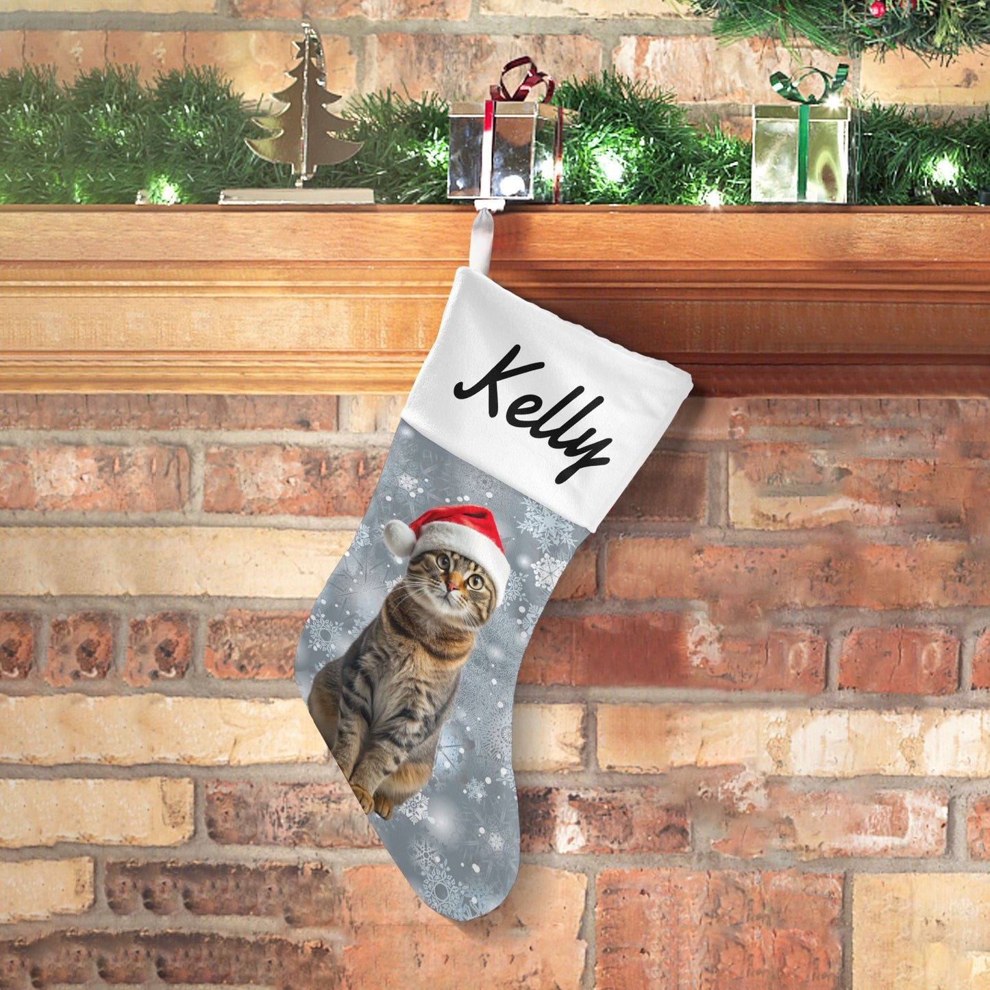Cat Christmas Stocking Custom Name Santa Socks Gift