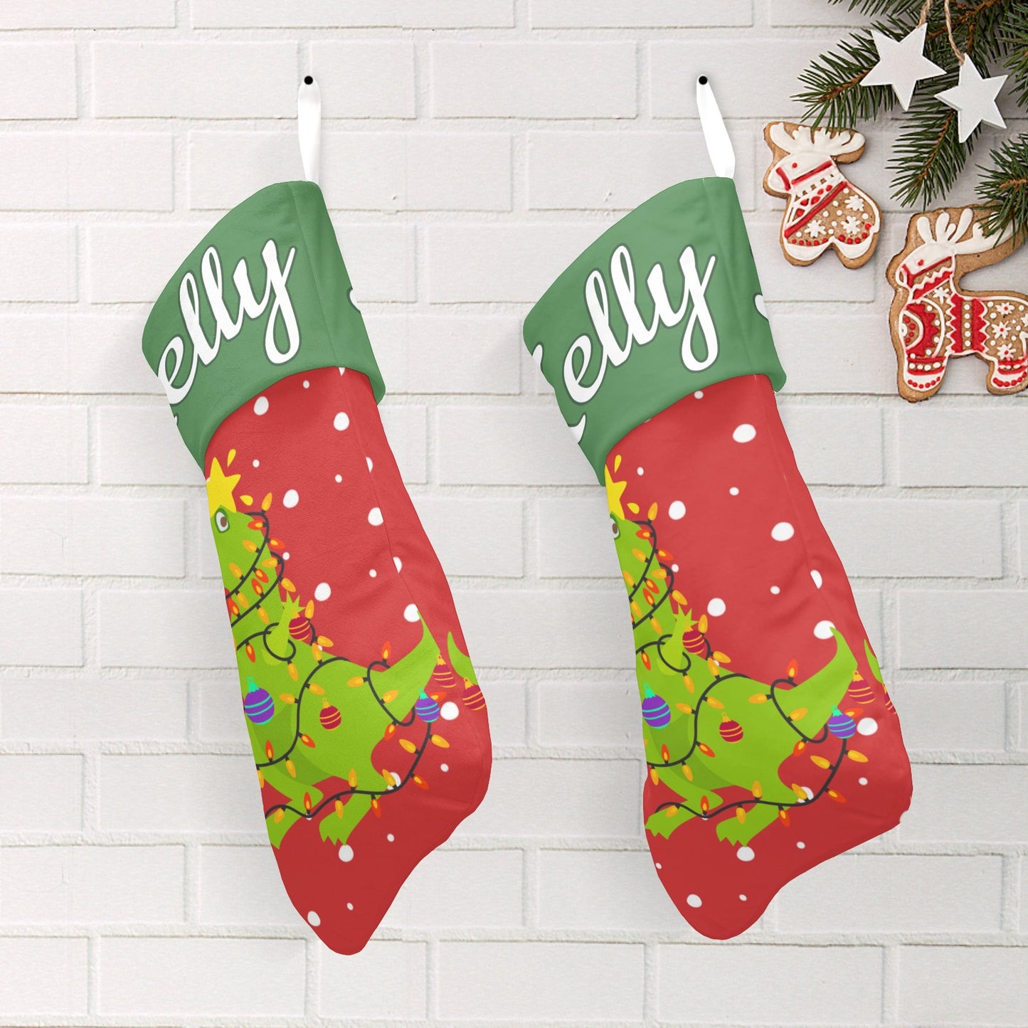 Dinosaur Star Christmas Stocking Custom Name Santa Socks Gift