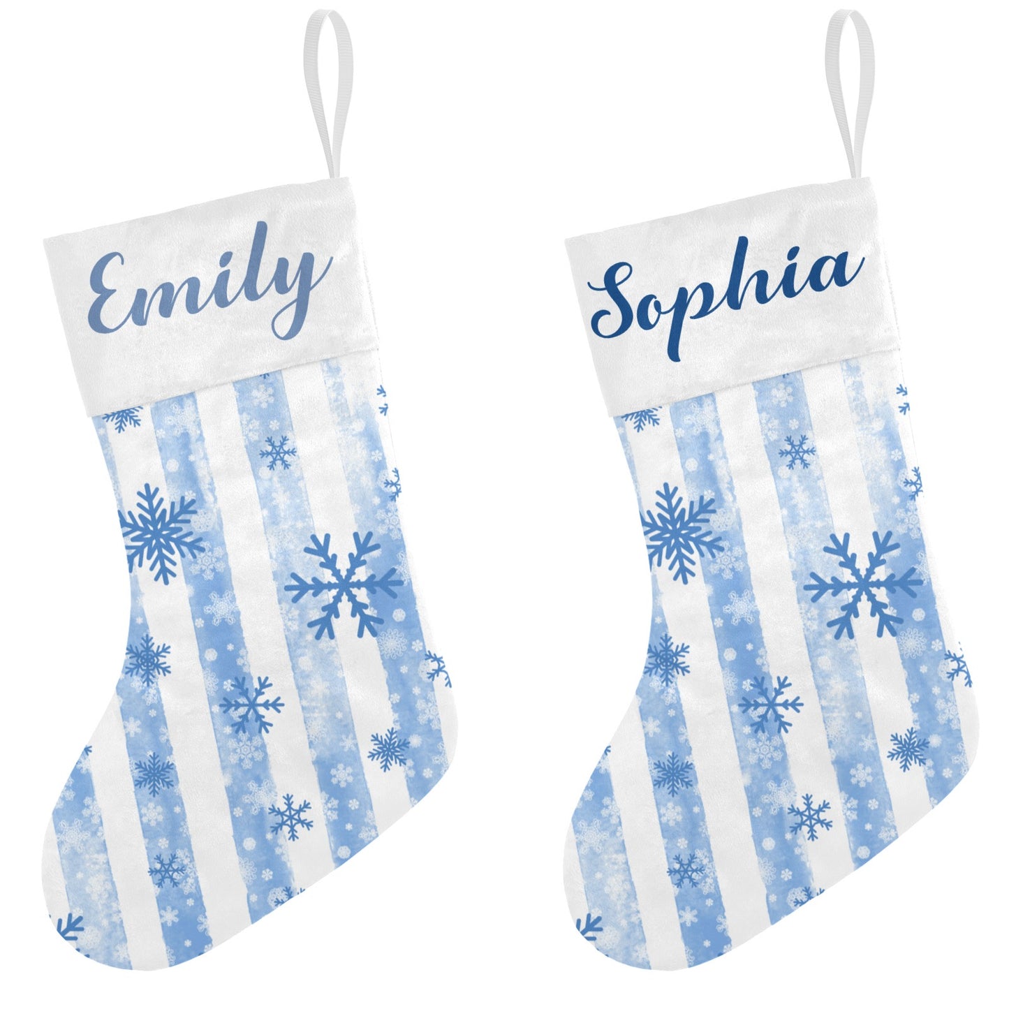 Snowflakes Stripes Christmas Stocking Custom Name Christmas Socks Gift