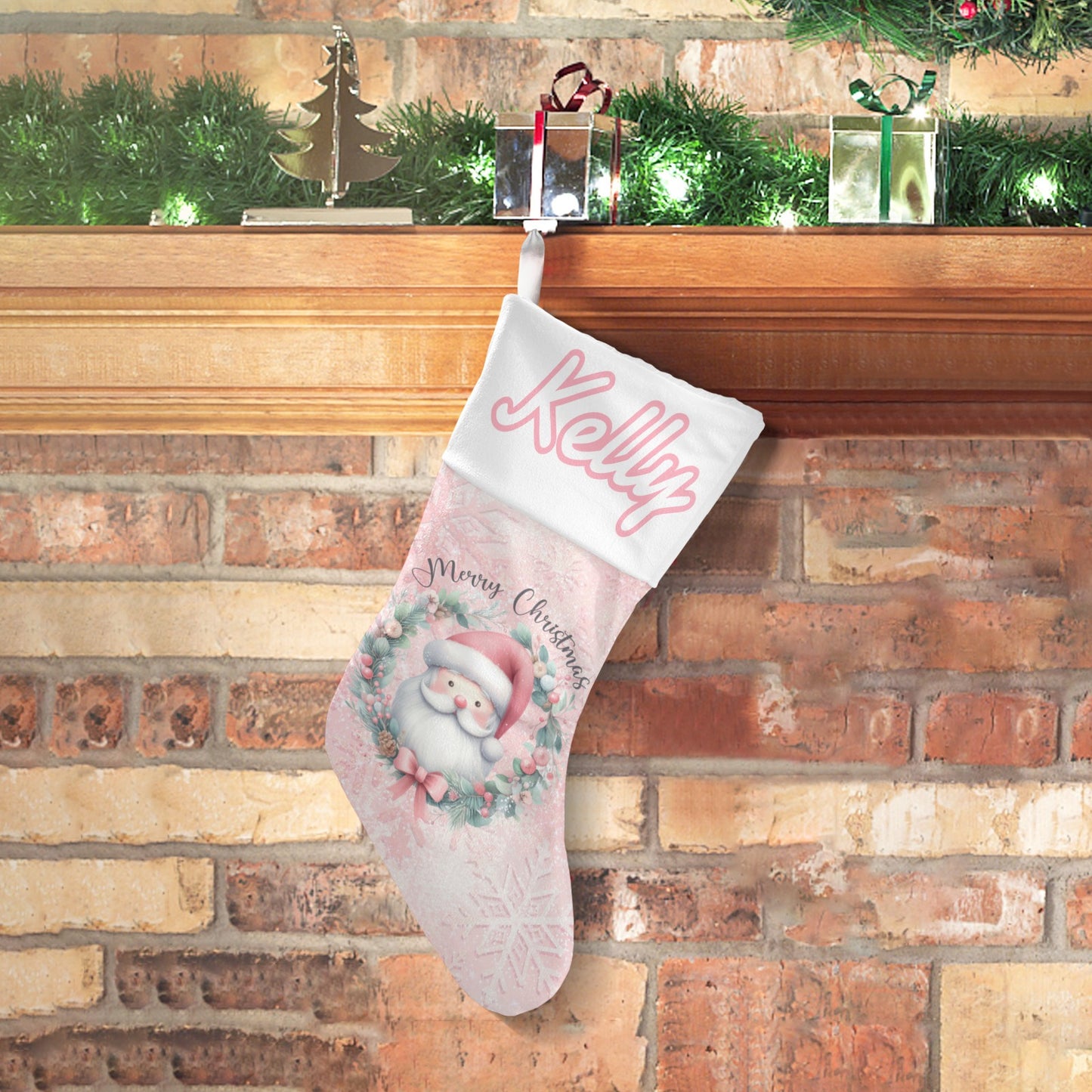 Pink Santa Claus Christmas Stocking Custom Name Santa Socks Gift