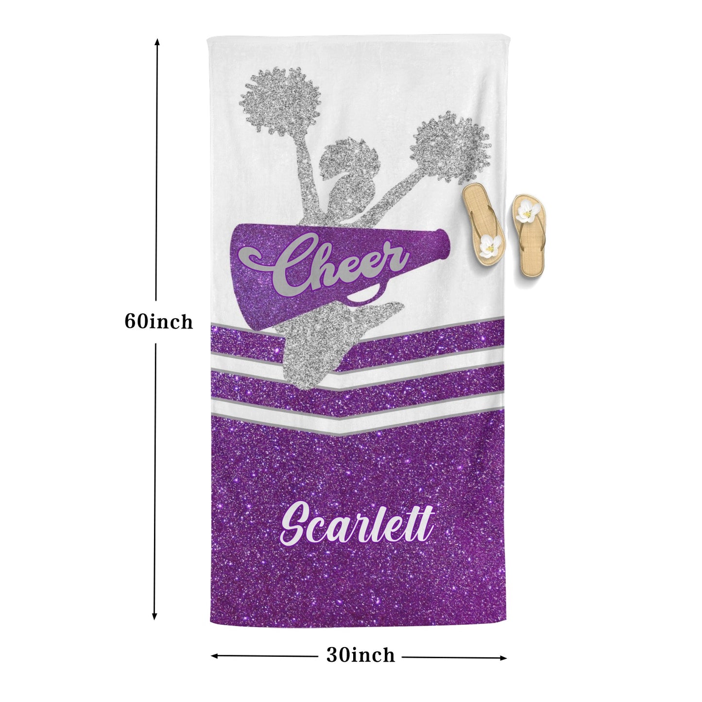 Purple Cheer Beach Towel Custom Cotton/Poly Blend Pool Towel - Blue - Personalize with Your Name - Standard Size