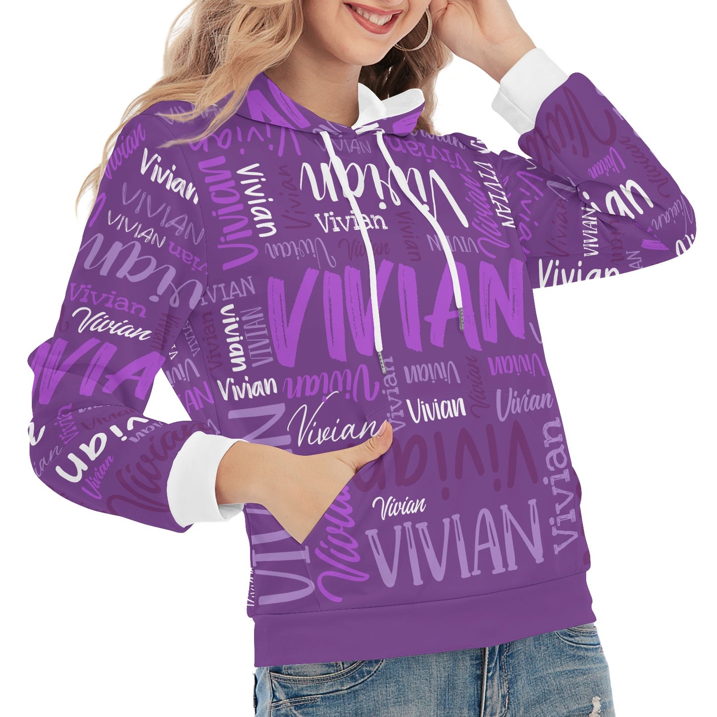 Purple Unisex Heavy Blend Hoodie Customized Hooded Sweatshirt with Name Women and Girl