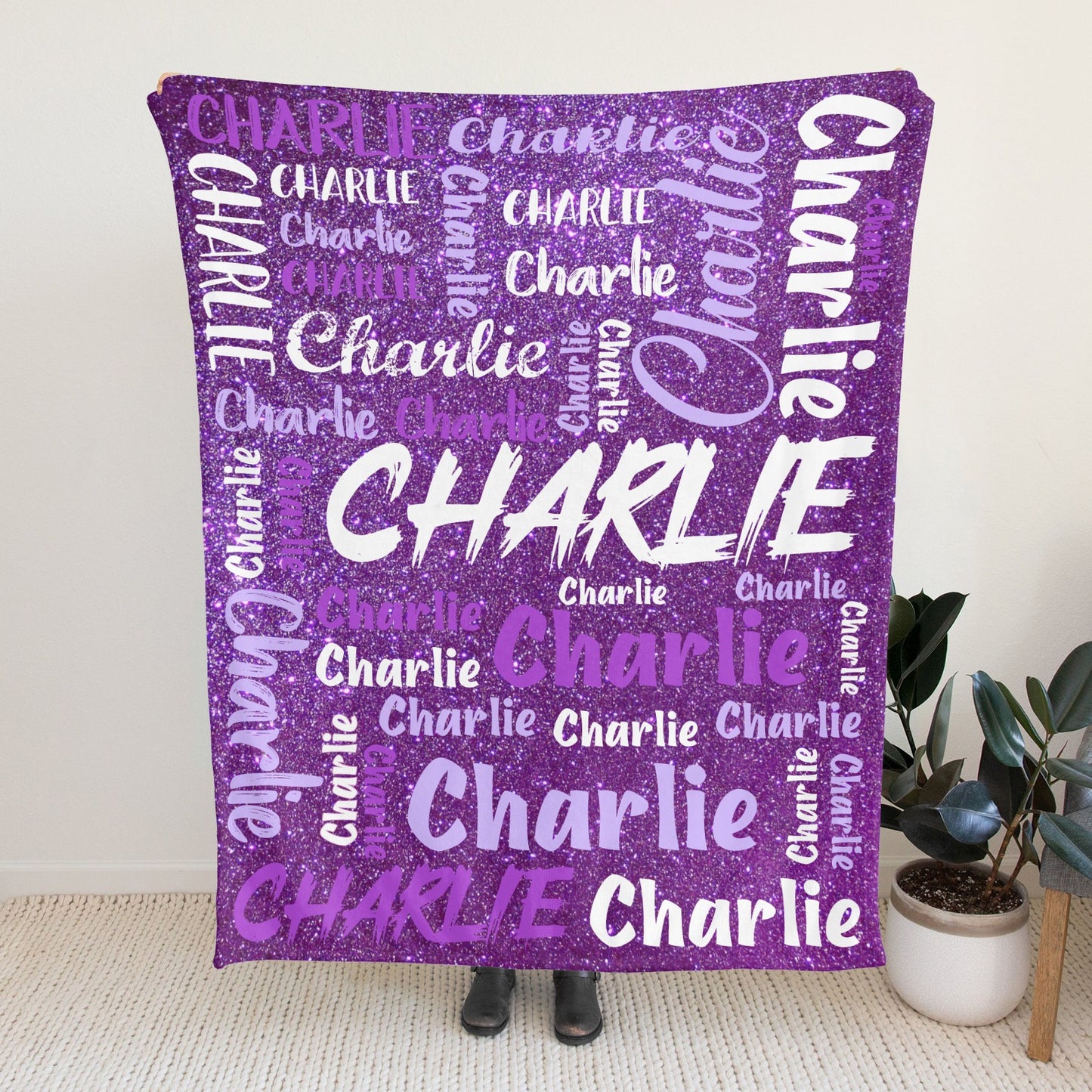 Purple Flannel Blanket Custom Name Blanket Gift for Men Women