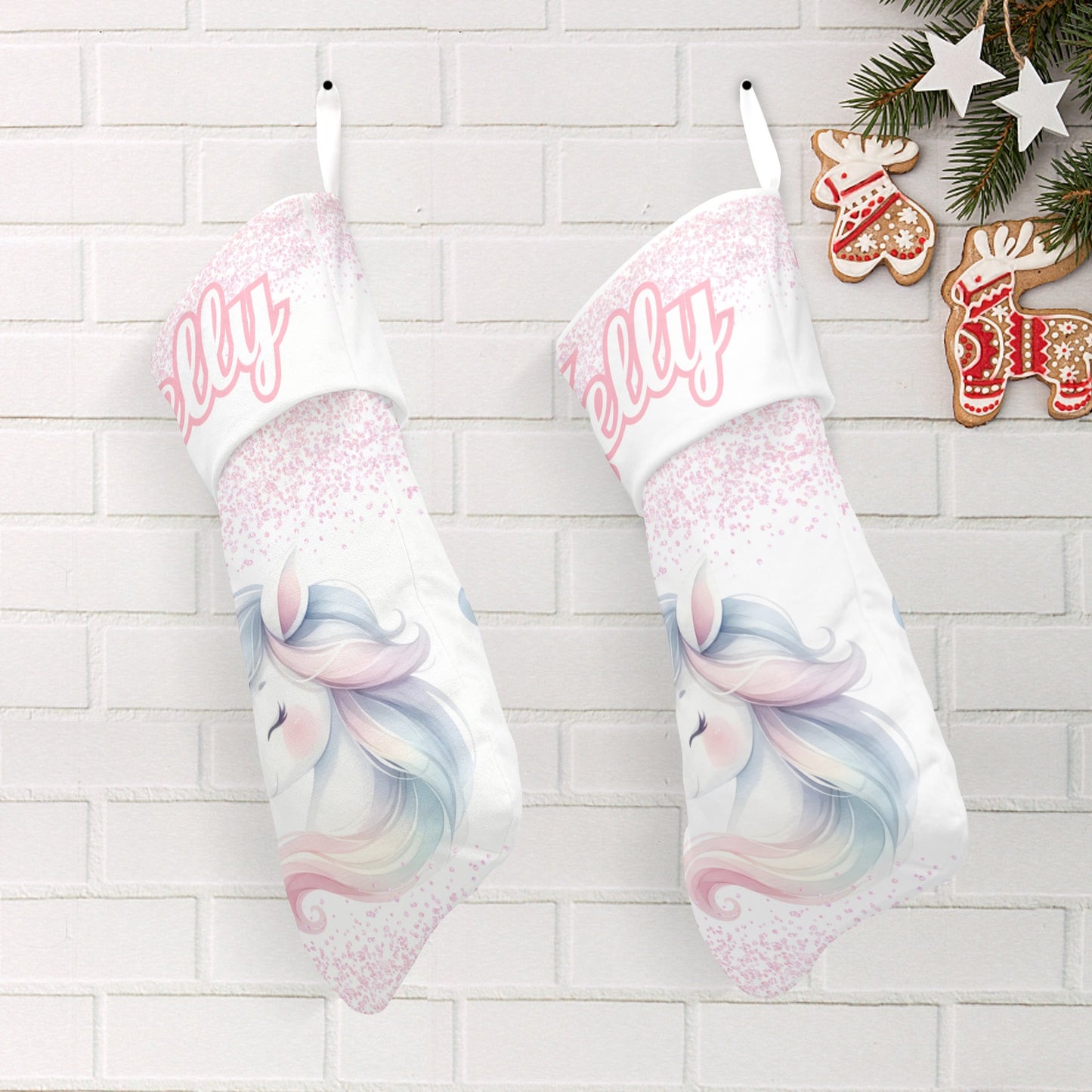 Pink Unicorn Christmas Stocking Custom Name Santa Socks Gift