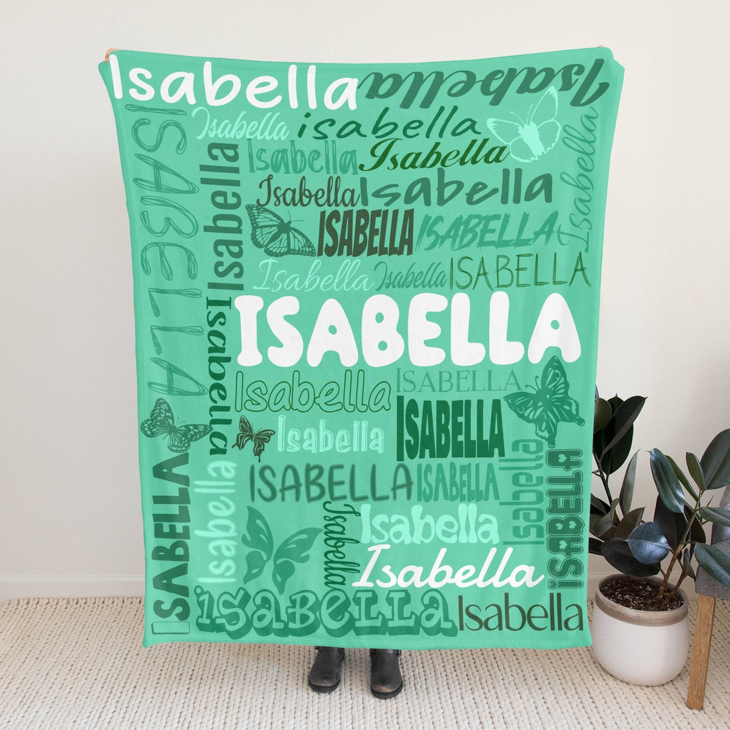 Green Flannel Blanket Name Blanket Personalized Blanket for Adult Kids Flannel Customize Throw Blanket Custom