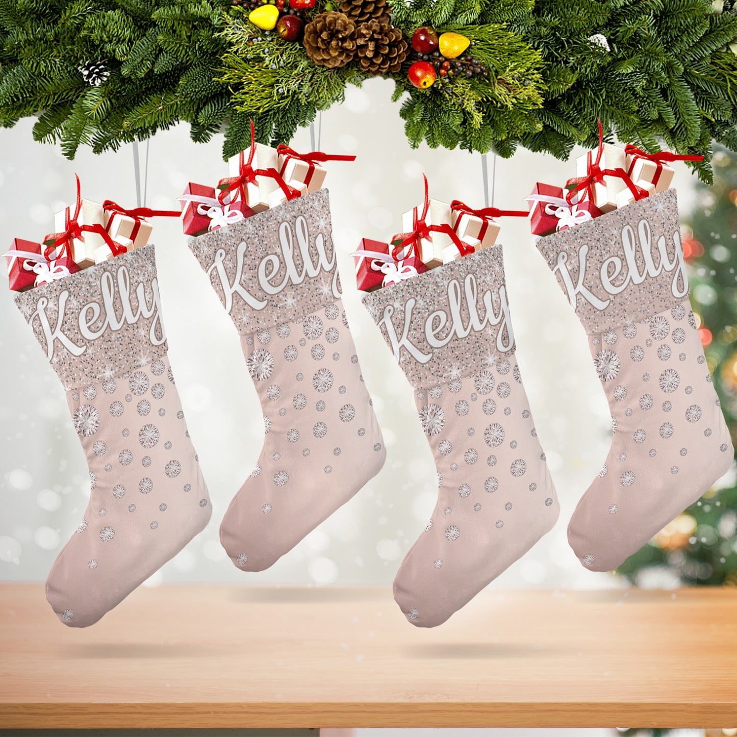 Diamond Christmas Stocking Custom Name Santa Socks Gift