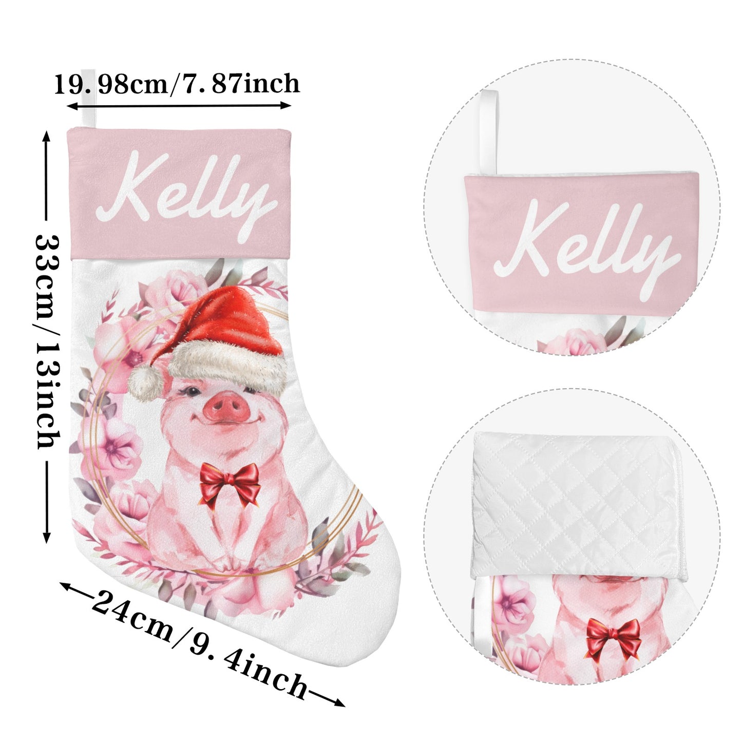 Pig Pink Christmas Stocking Custom Name Santa Socks Gift