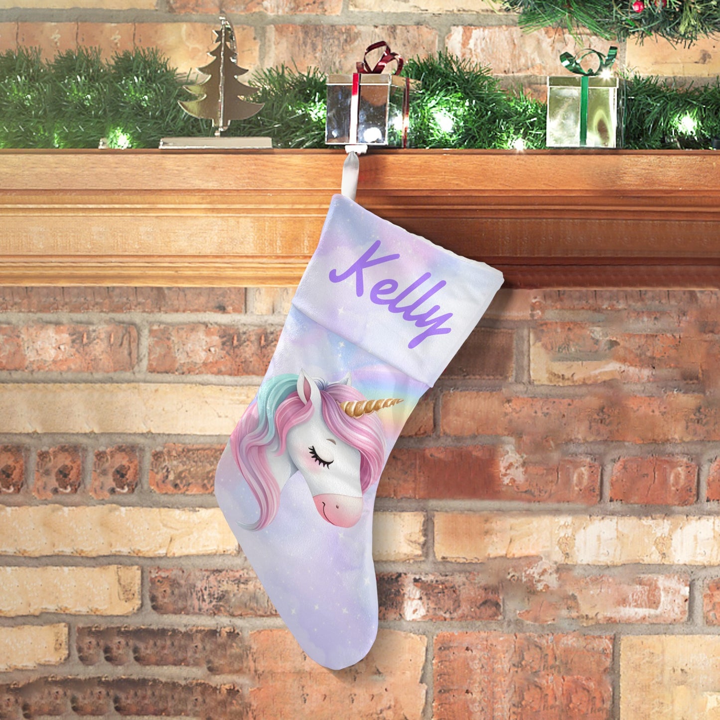 Unicorn Christmas Stocking Custom Name Santa Socks Gift