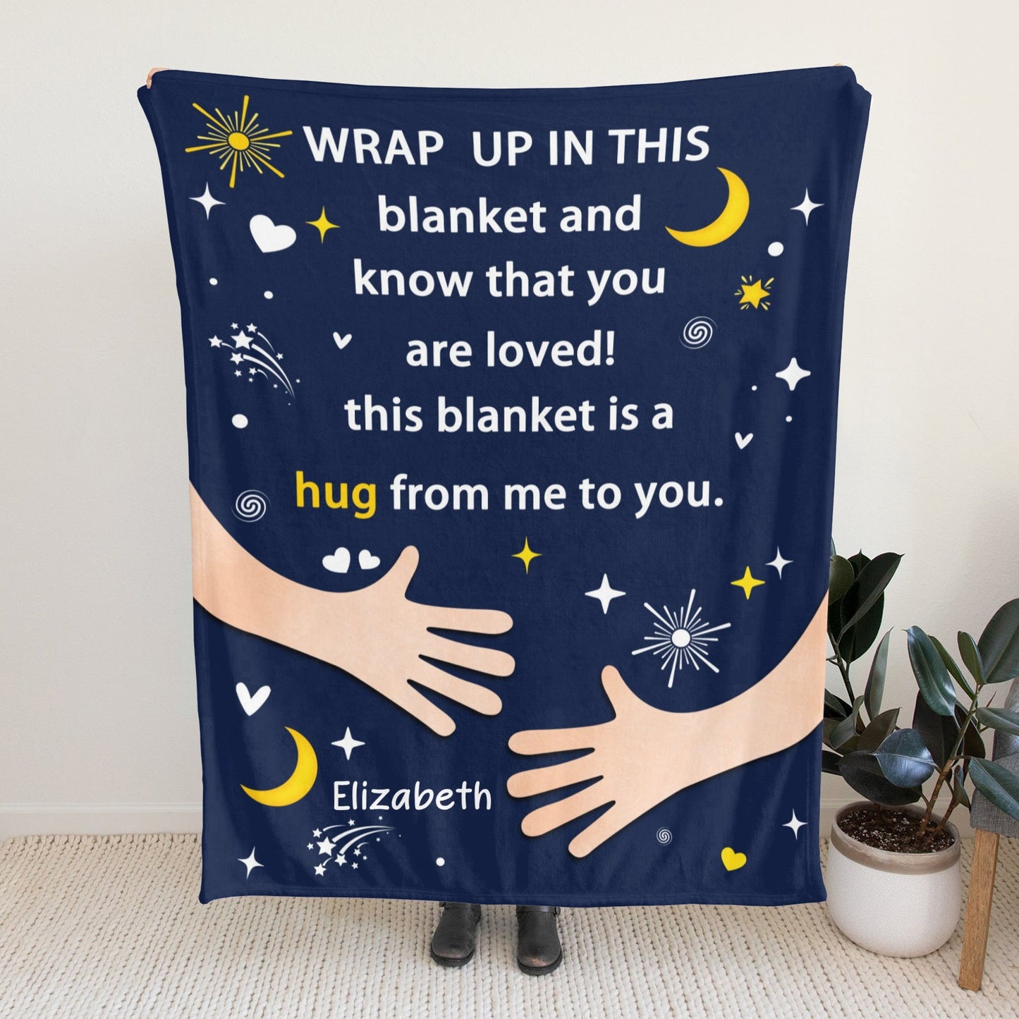 Hug Healing Flannel Blanket Custom Name Blanket Gift for Men Women