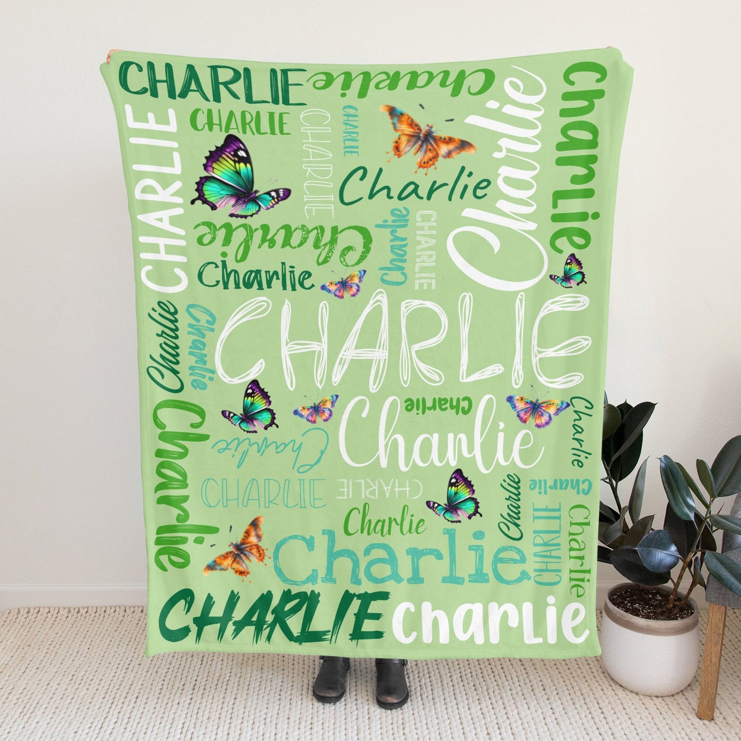 Green Flannel Blanket Custom Name Blanket Gift for Men Women