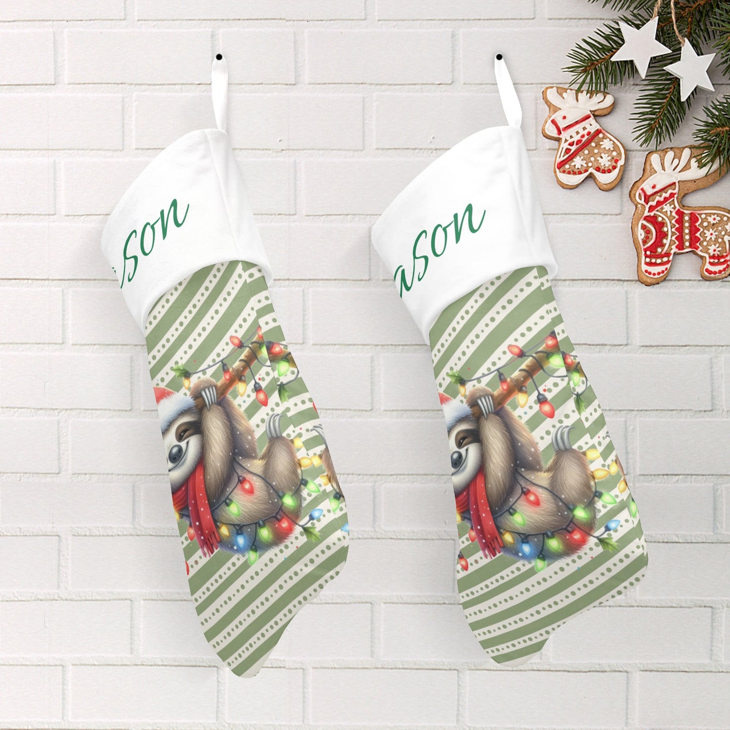 Sloth Christmas Stocking Custom Name Santa Socks Gift