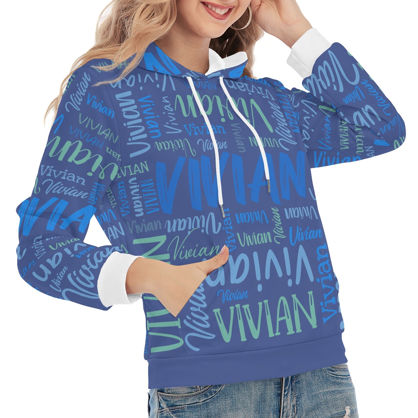 Blue Unisex Heavy Blend Hoodie Customized Hooded Sweatshirt with Name Women and Girl