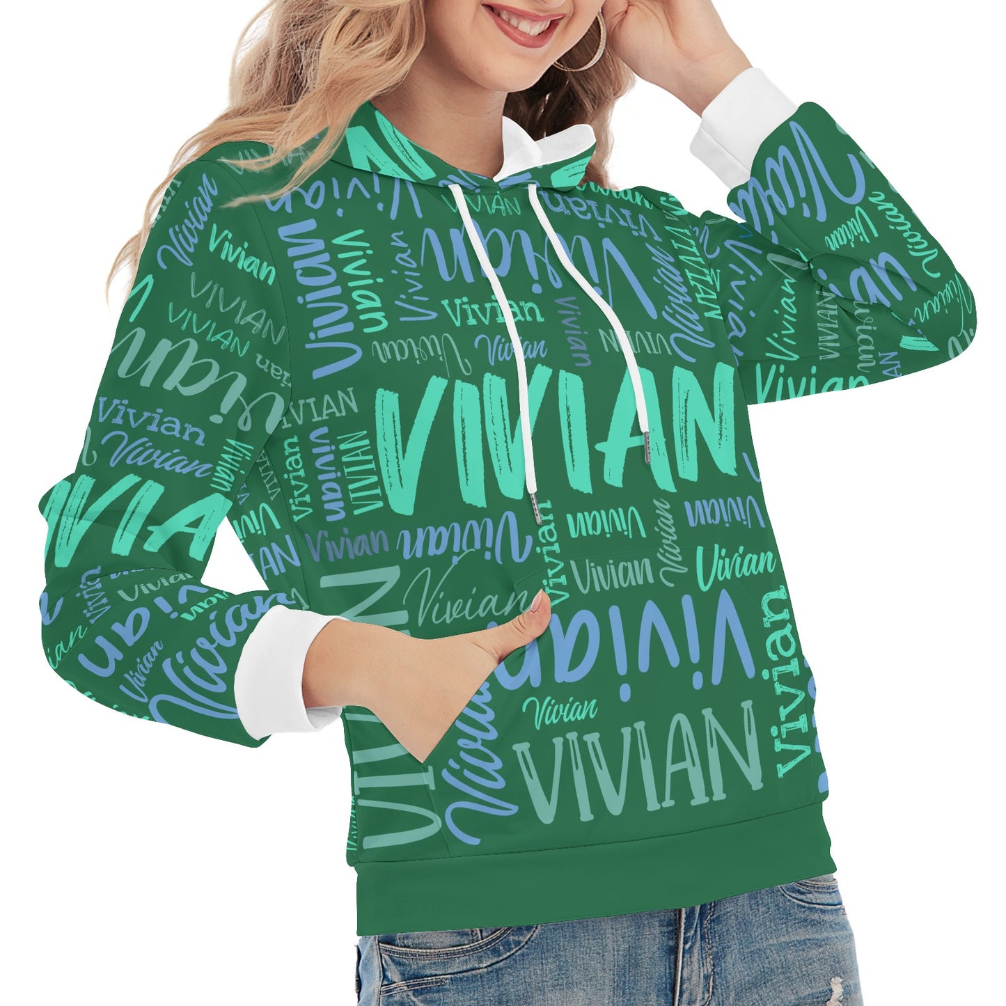 Green Unisex Heavy Blend Hoodie Customized Hooded Sweatshirt with Name Women and Girl