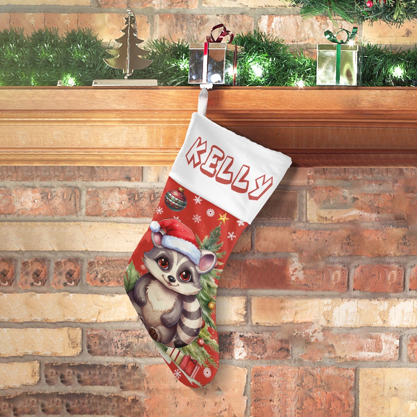 Christmas Raccoon Christmas Stocking Custom Name Santa Socks Gift