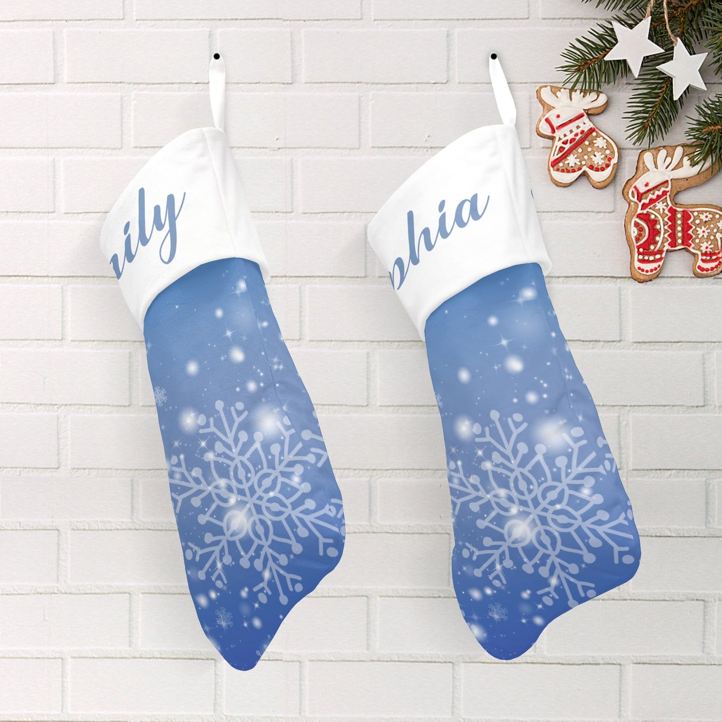 Snowflakes Blue Christmas Stocking Custom Name Christmas Socks Gift