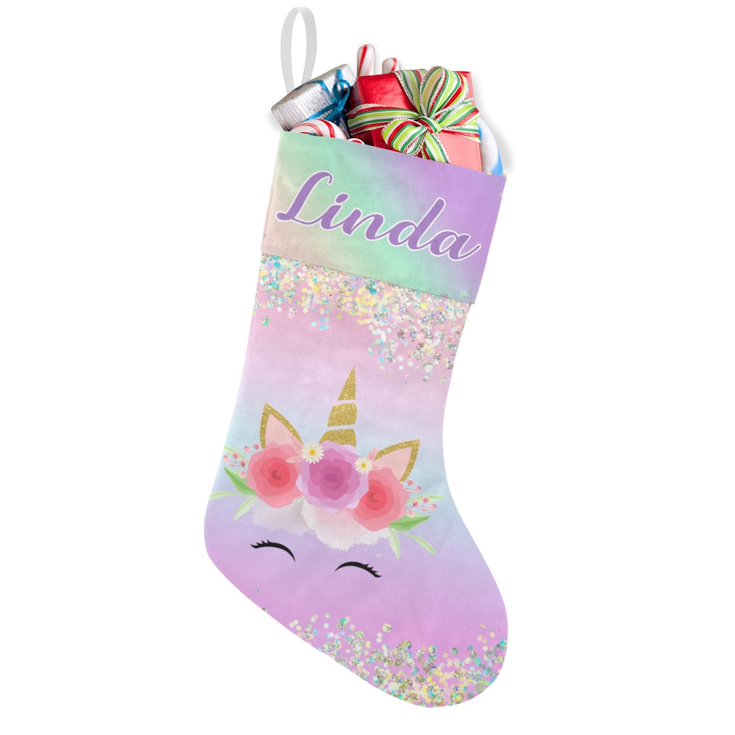 Unicorn Pink Christmas Stocking Custom Name Christmas Socks Gift