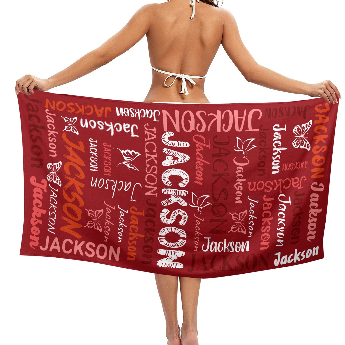 Red Beach Towel Custom Cotton/Poly Blend Pool Towel - Blue - Personalize with Your Name - Standard Size