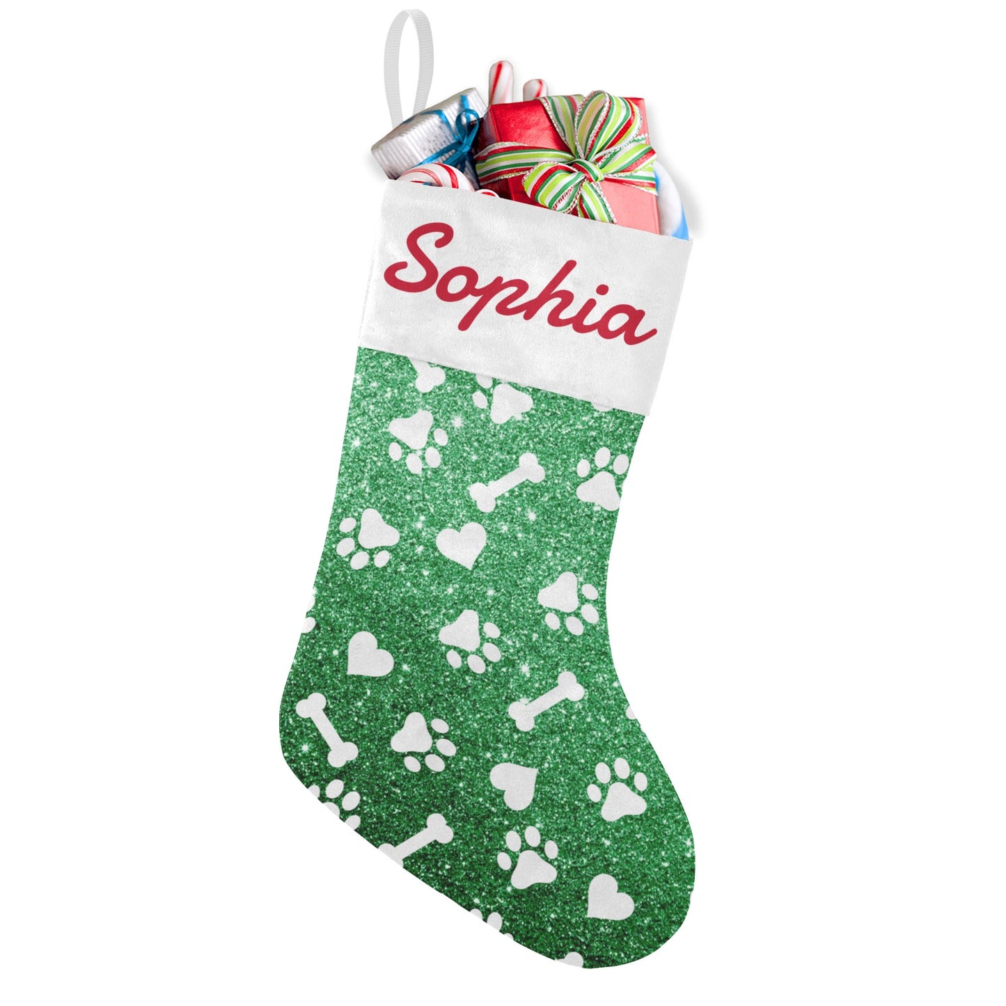 Dog Claw Green Christmas Stocking Custom Name Santa Socks Gift