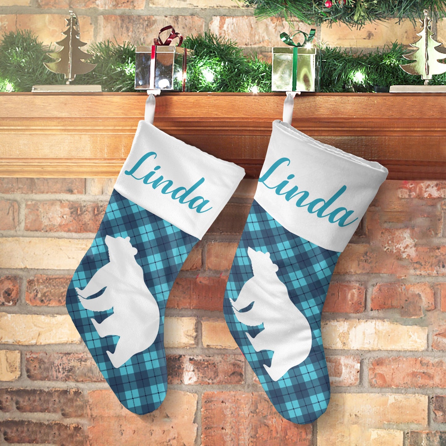 Blue Buffalo Bear Christmas Stocking Custom Name Christmas Socks Gift