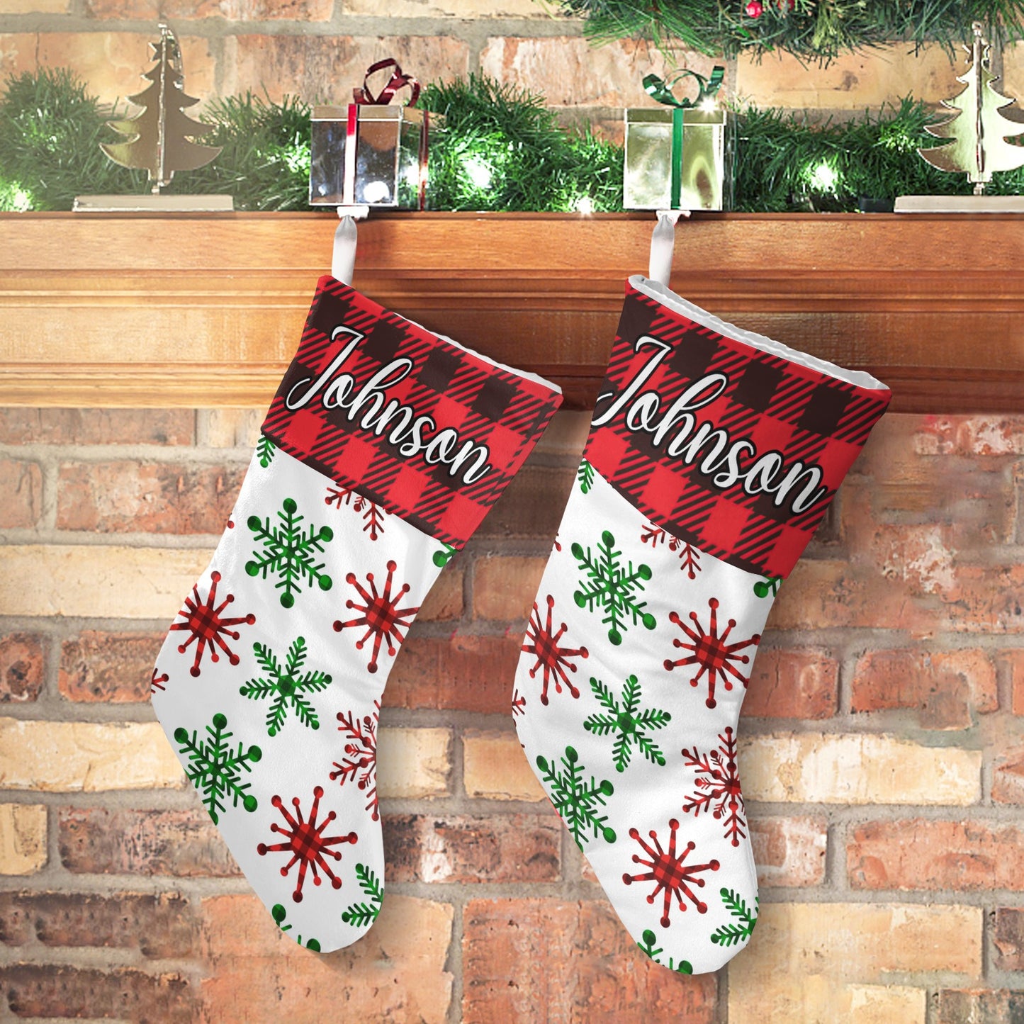 Snowflakes Christmas Stocking Custom Name Christmas Socks Gift