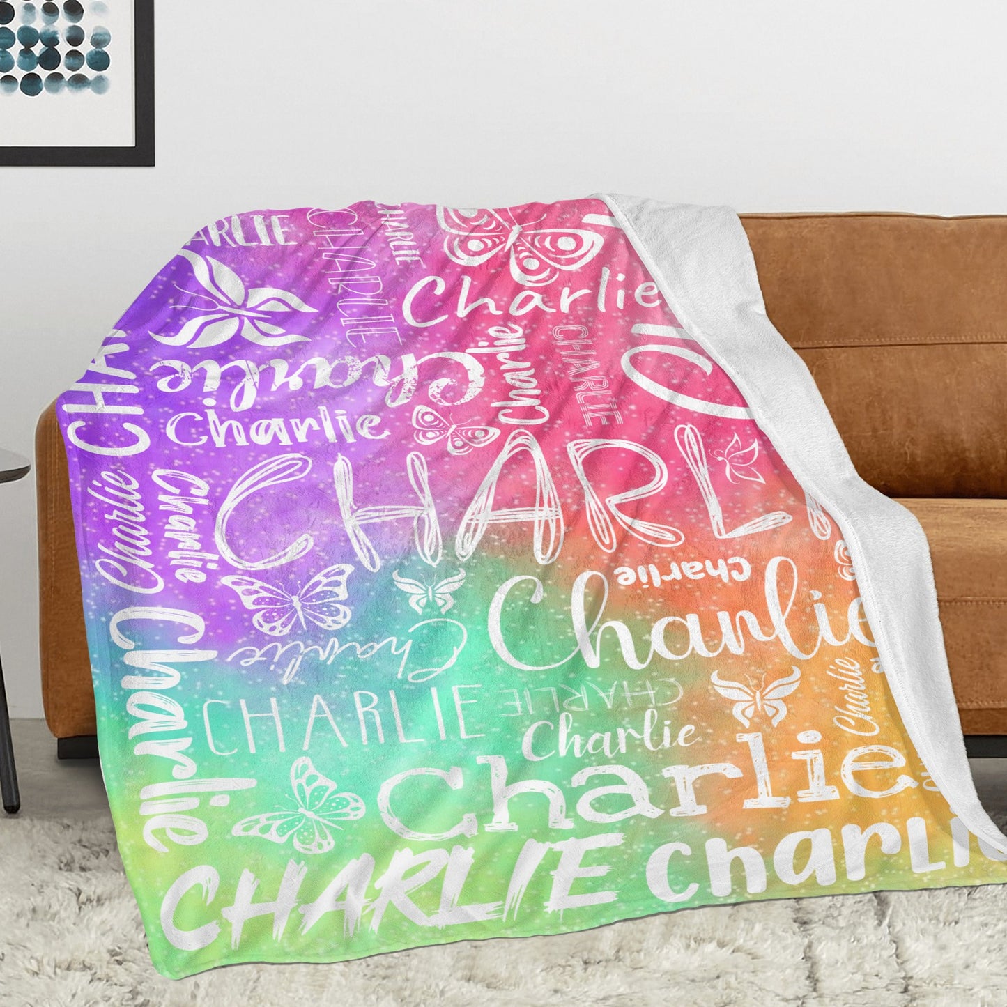Pink Green Purple Flannel Blanket Custom Name Blanket Gift for Men Women