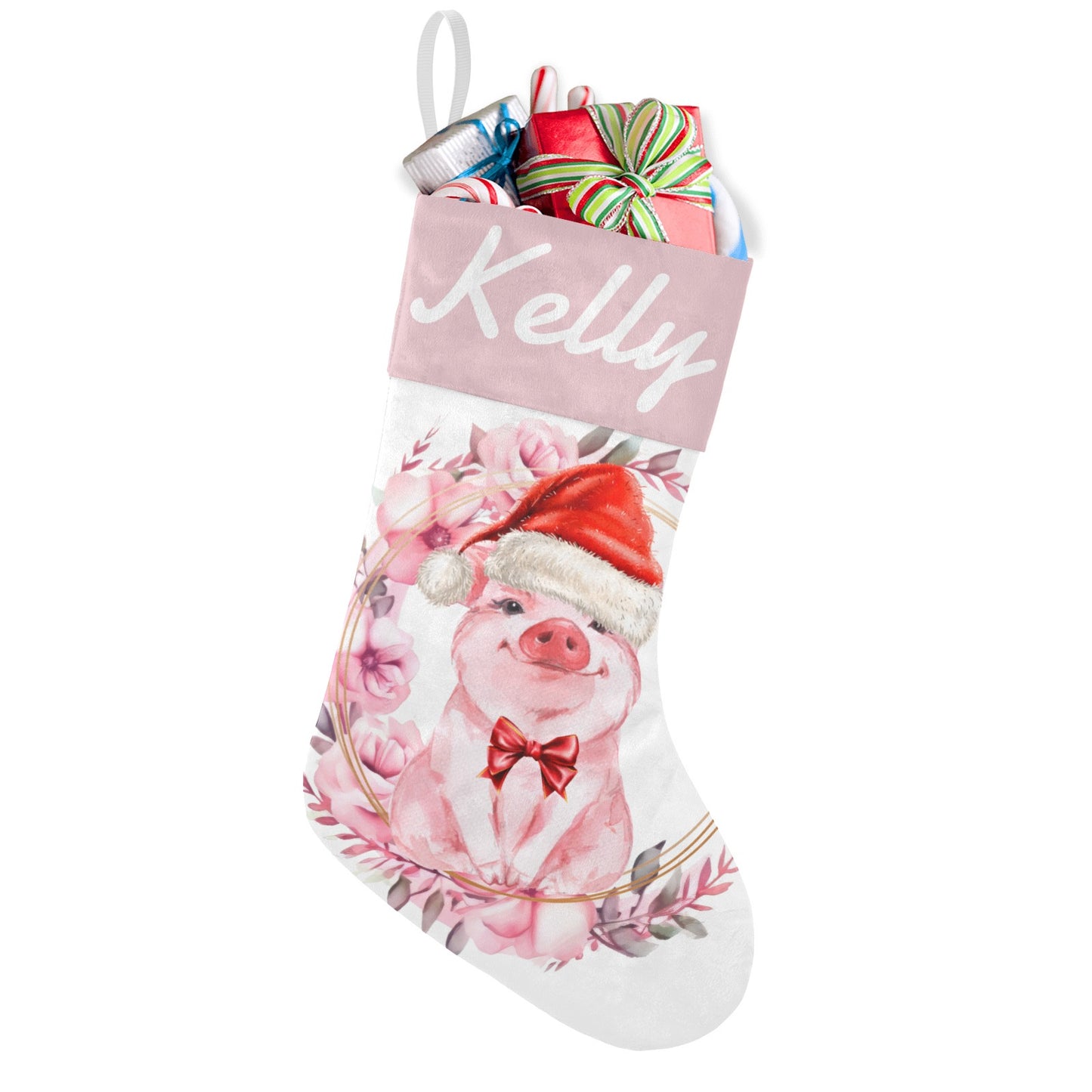 Pig Pink Christmas Stocking Custom Name Santa Socks Gift