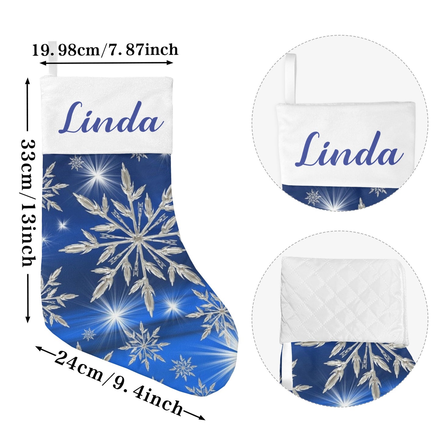 Blue Snowflakes Christmas Stocking Custom Name Christmas Socks Gift