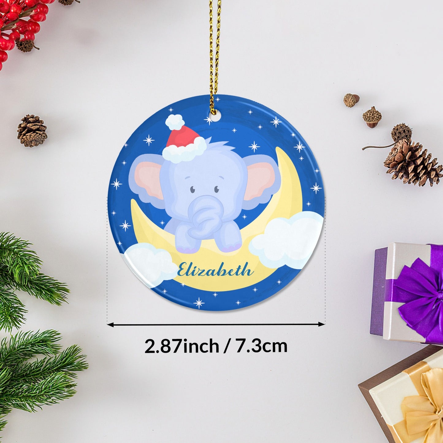 Baby Elephant Christmas Ornaments Custom Name Santa Gift