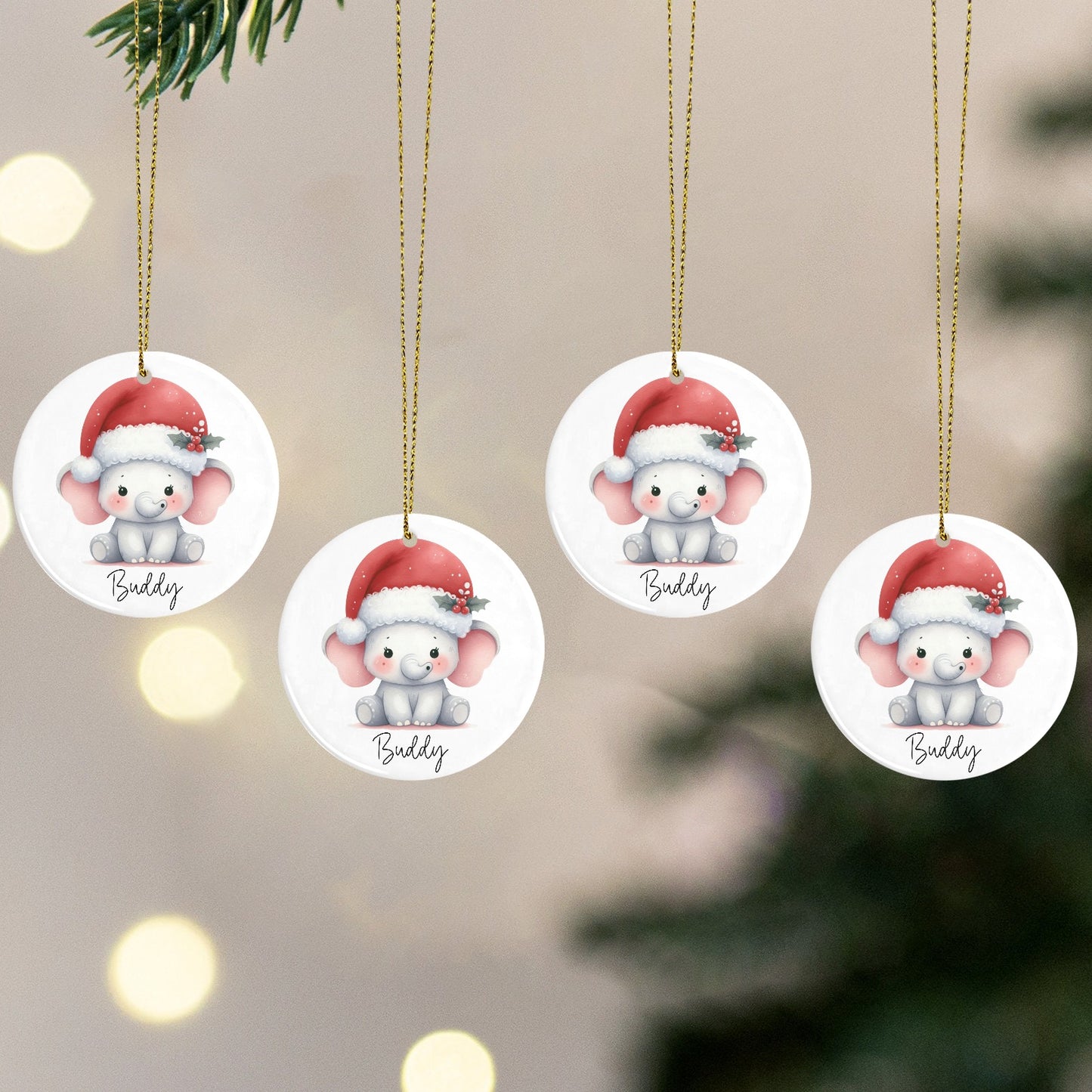 Christmas Elephant Christmas Ornaments Custom Name Santa Gift