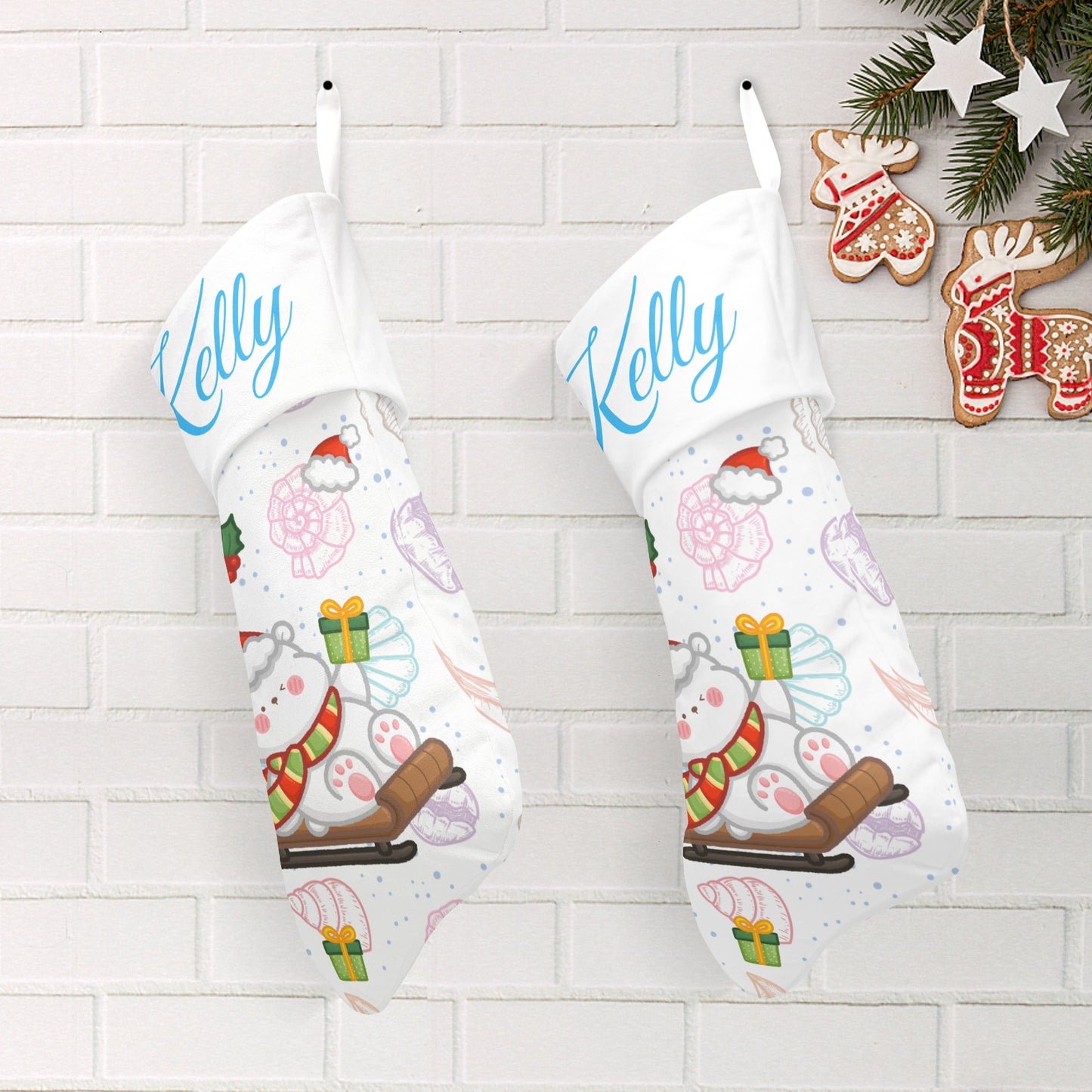 Polar Bear Christmas Stocking Custom Name Santa Socks Gift