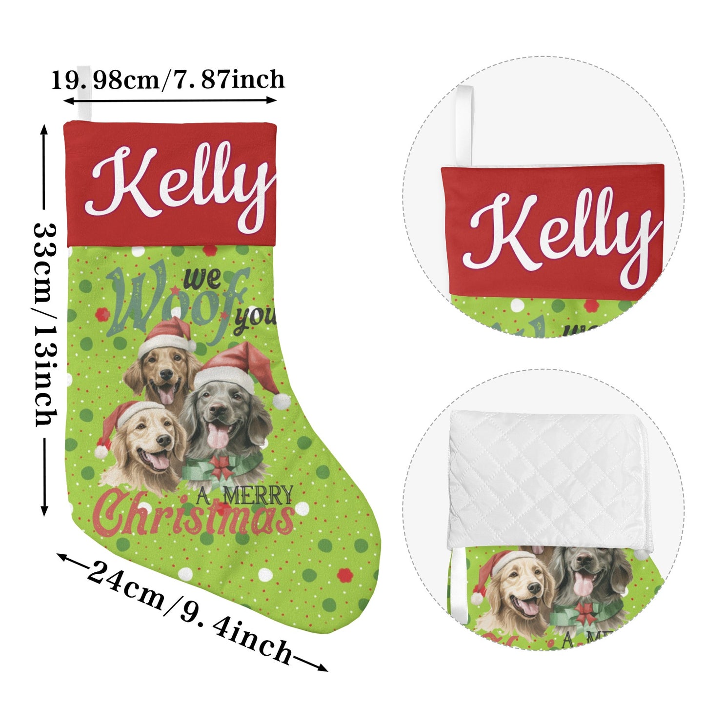 Puppy Dot Flower Christmas Stocking Custom Name Santa Socks Gift