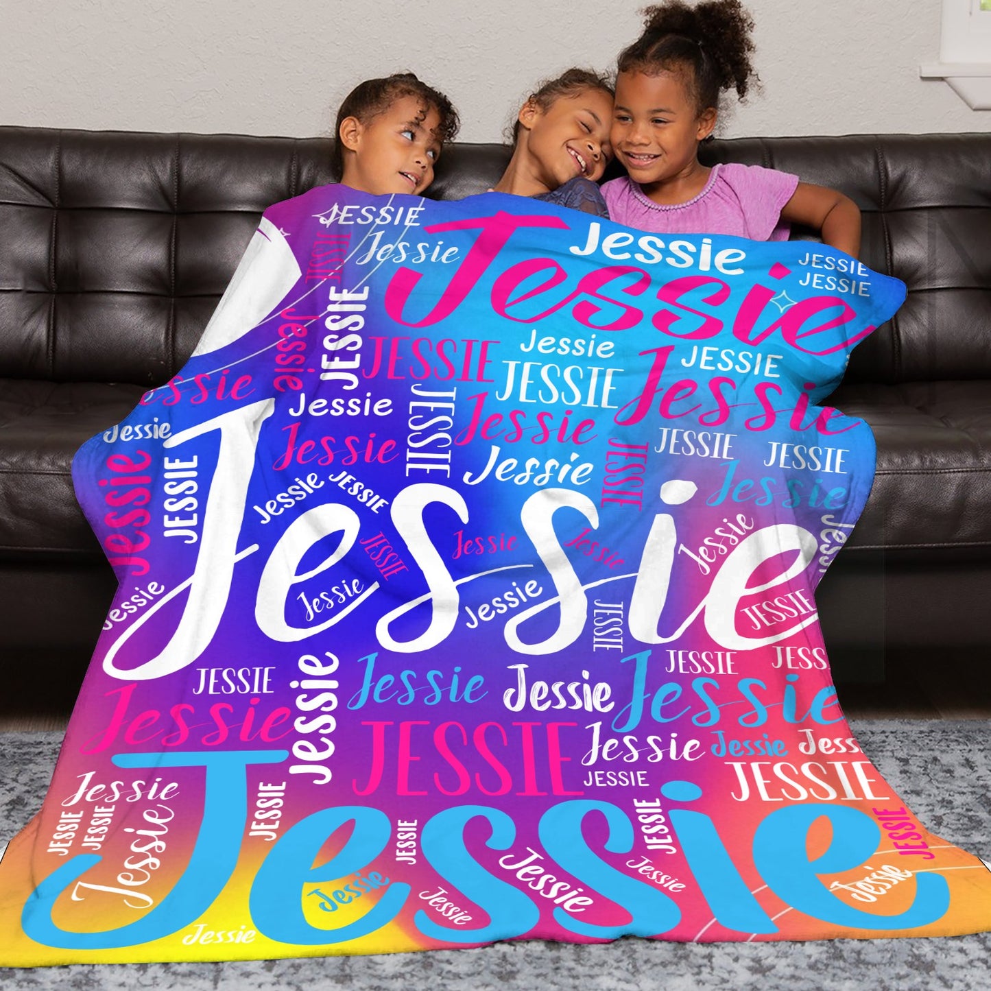 Colorful Flannel Blanket Custom Name Blanket Gift for Men Women