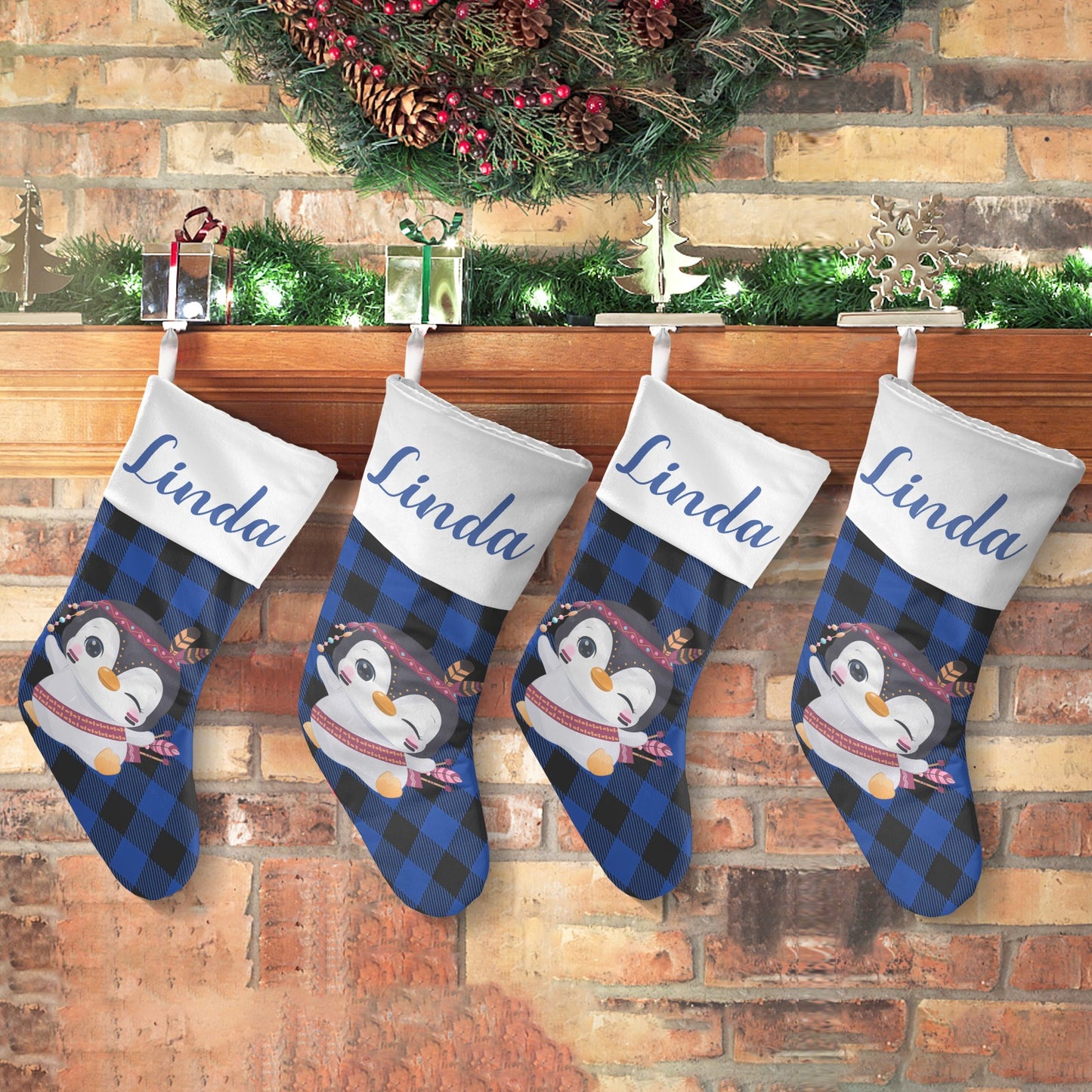 Blue Buffalo Penguin Christmas Stocking Custom Name Christmas Socks Gift