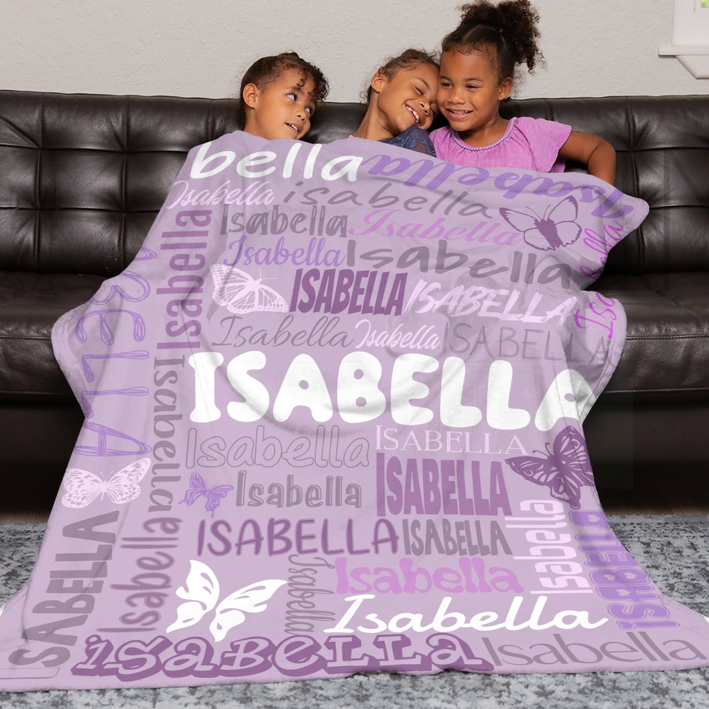 Purple Flannel Blanket Name Blanket Personalized Blanket for Adult Kids Flannel Customize Throw Blanket Custom