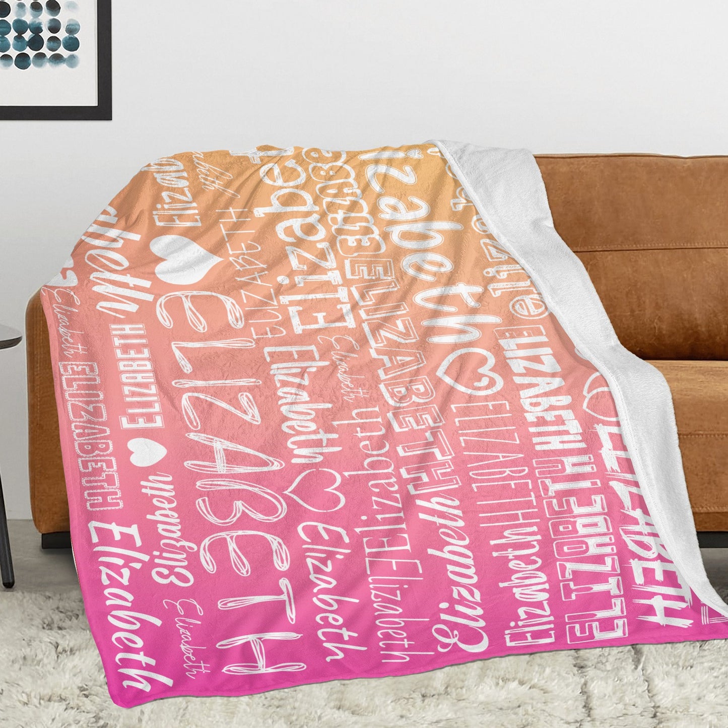 Orange Gradient Flannel Blanket Name Blanket Personalized Blanket for Adult Kids Flannel Customize Throw Blanket Custom