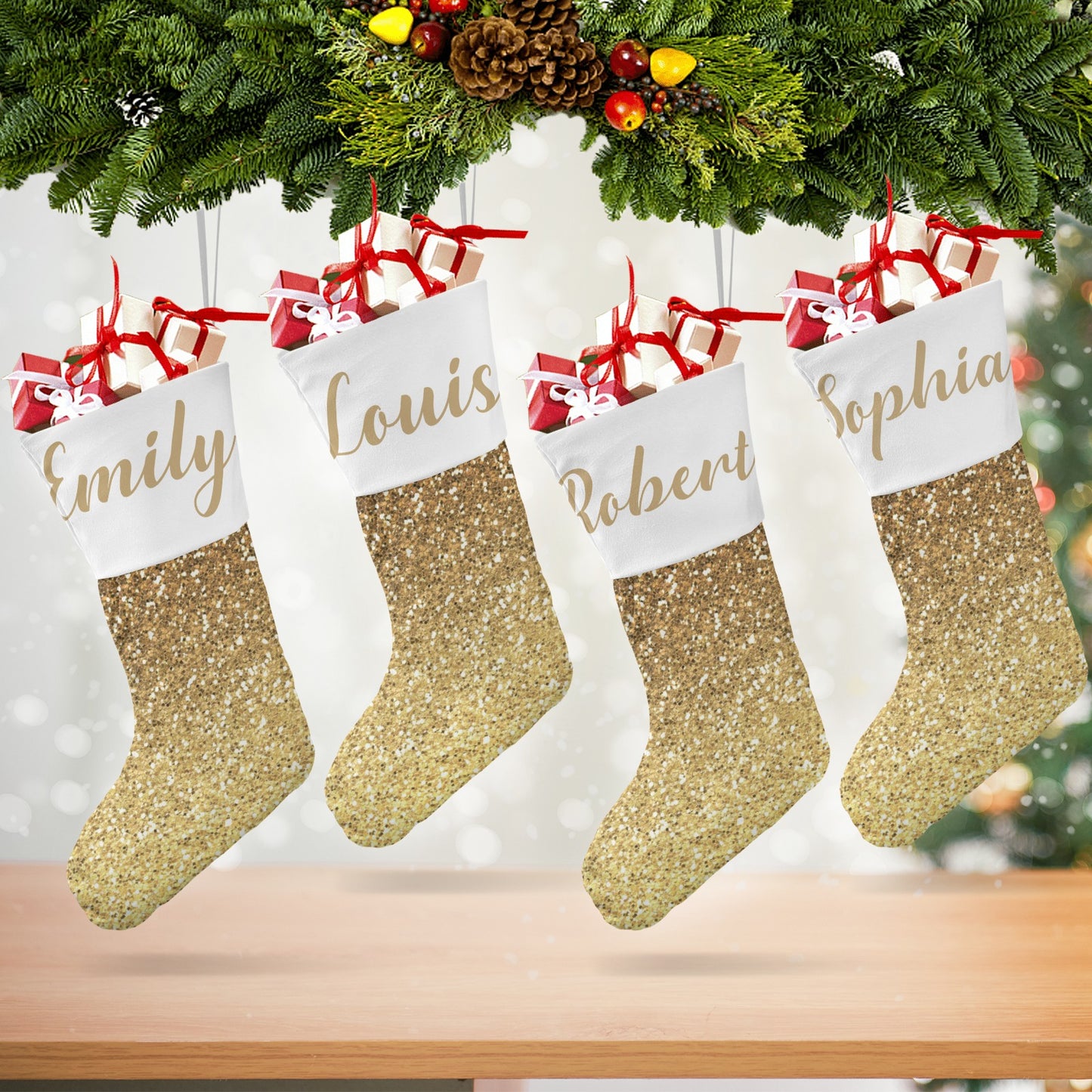 Gold Glitter Christmas Stocking Custom Name Christmas Socks Gift