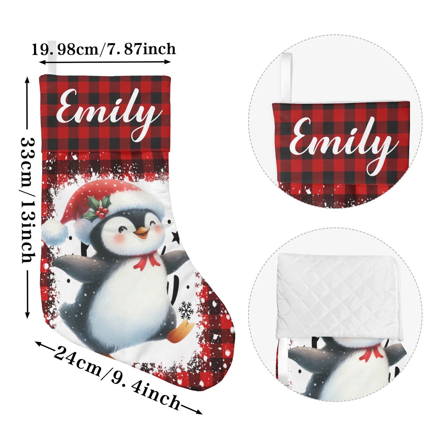 Buffalo Plaid Penguin Christmas Stocking Custom Name Christmas Socks Gift