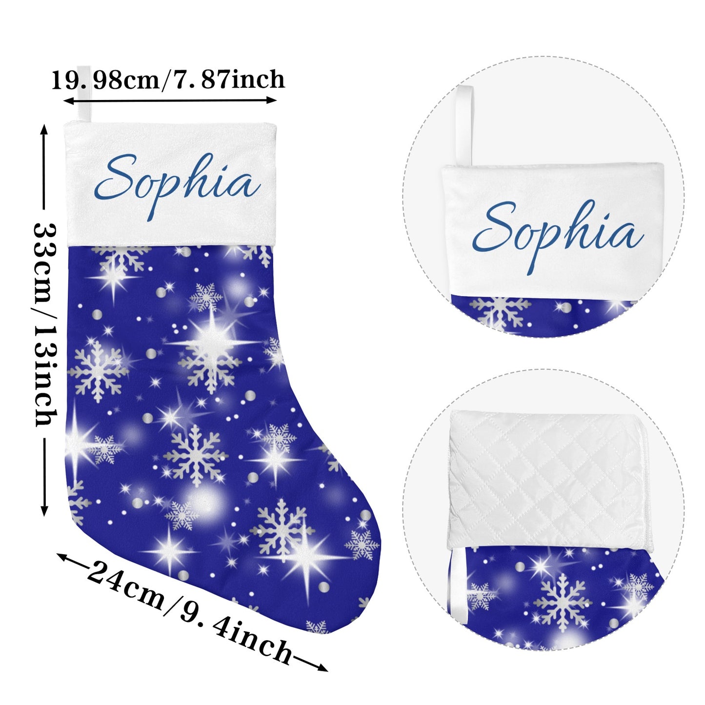 Snow flake blue Christmas Stocking Custom Name Santa Socks Gift