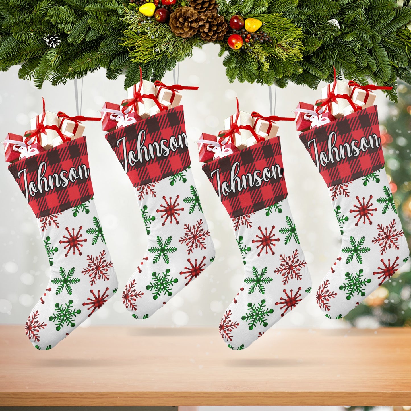 Snowflakes Christmas Stocking Custom Name Christmas Socks Gift