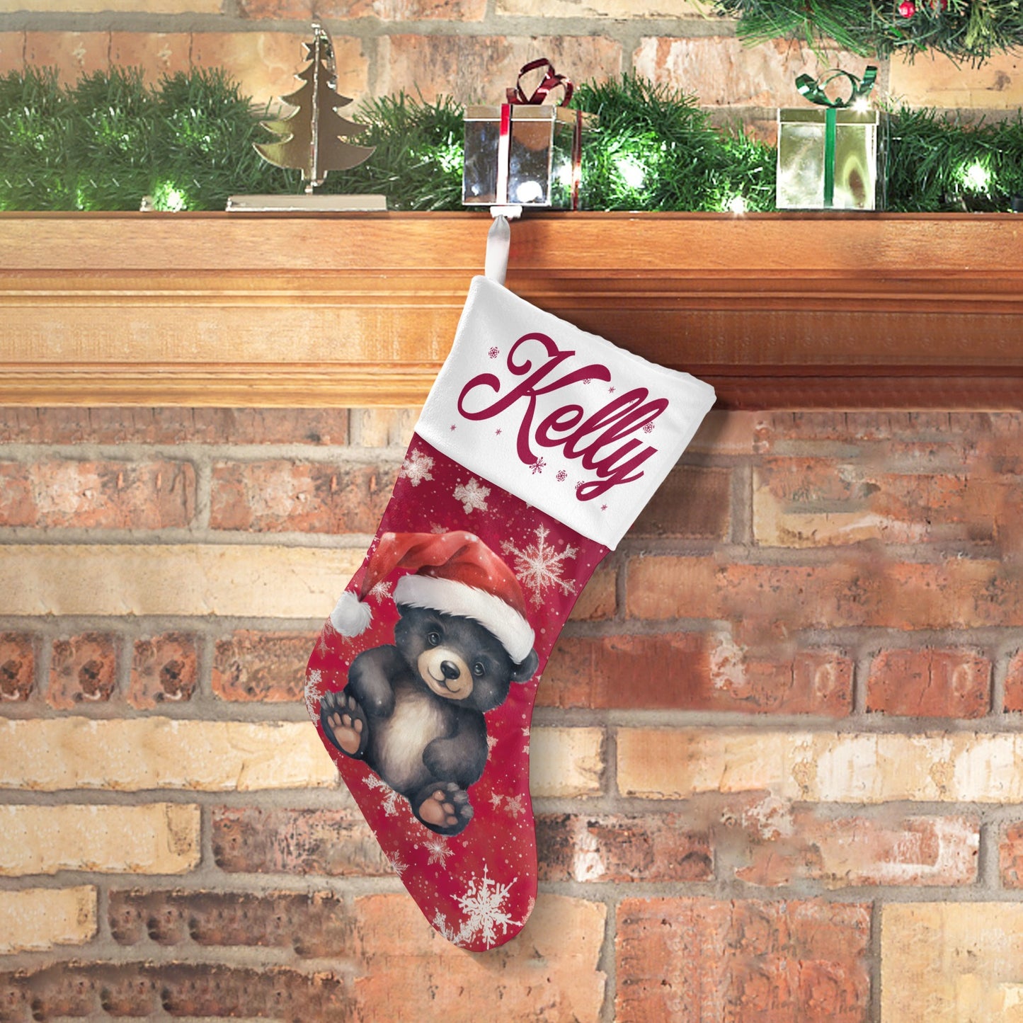 Black Bear Christmas Stocking Custom Name Santa Socks Gift