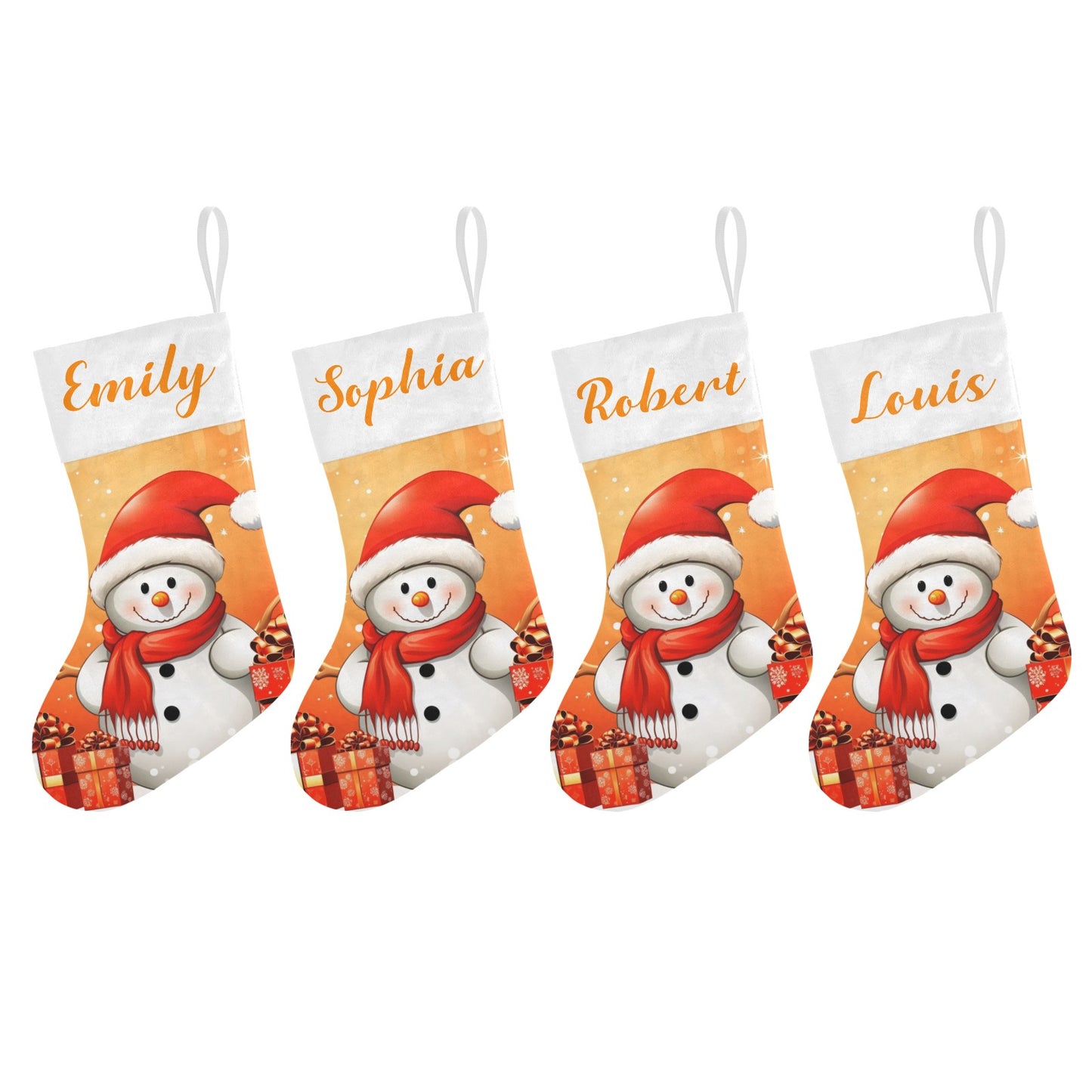 Snowman Orange Christmas Stocking Custom Name Christmas Socks Gift